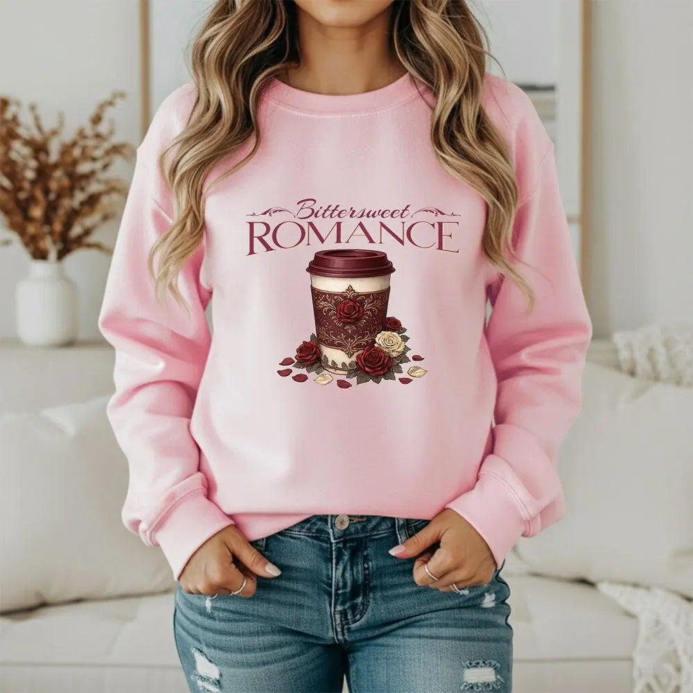 Bitterweet Romance Sweatshirt — Coffee & Roses Cozy Crewneck Printify