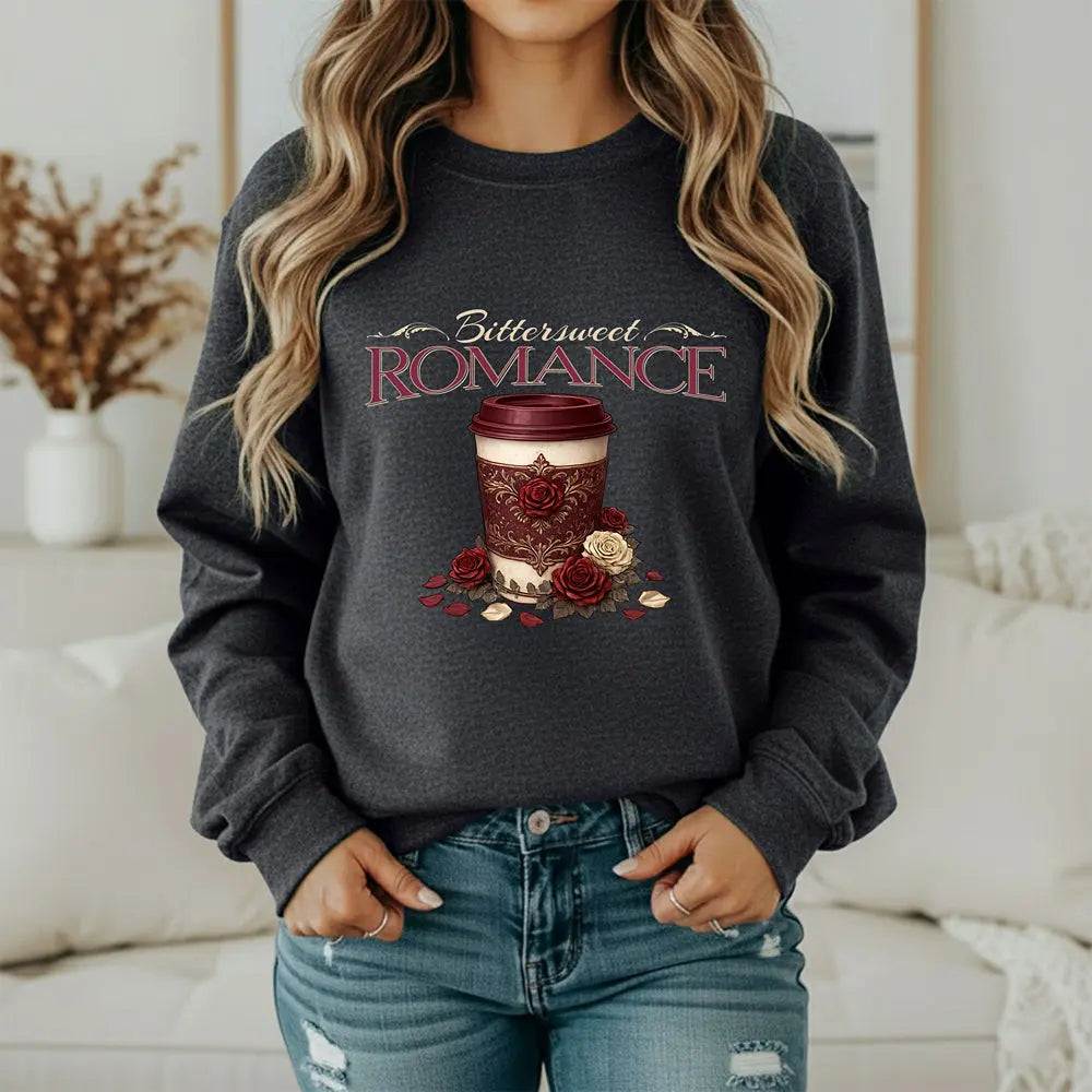 Bitterweet Romance Sweatshirt — Coffee & Roses Cozy Crewneck Printify