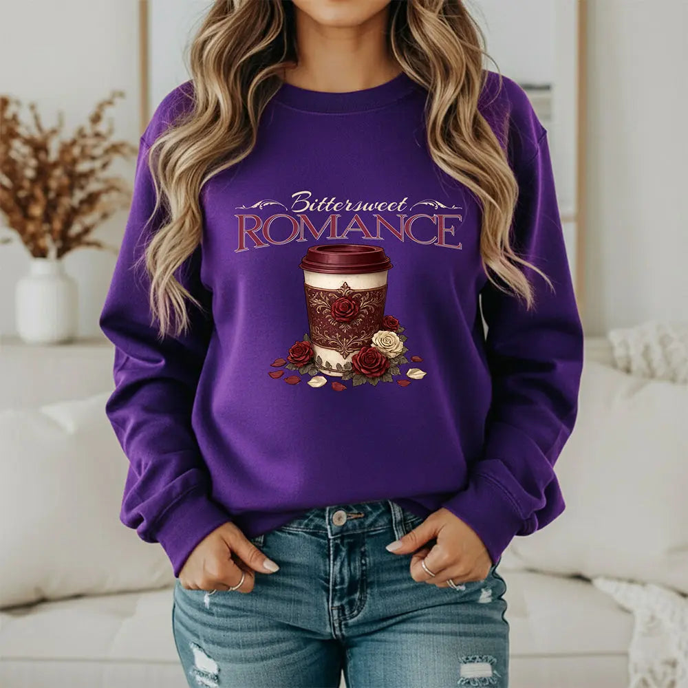 Bitterweet Romance Sweatshirt — Coffee & Roses Cozy Crewneck Printify
