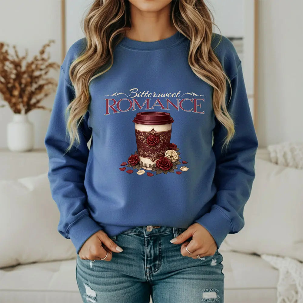 Bitterweet Romance Sweatshirt — Coffee & Roses Cozy Crewneck Printify