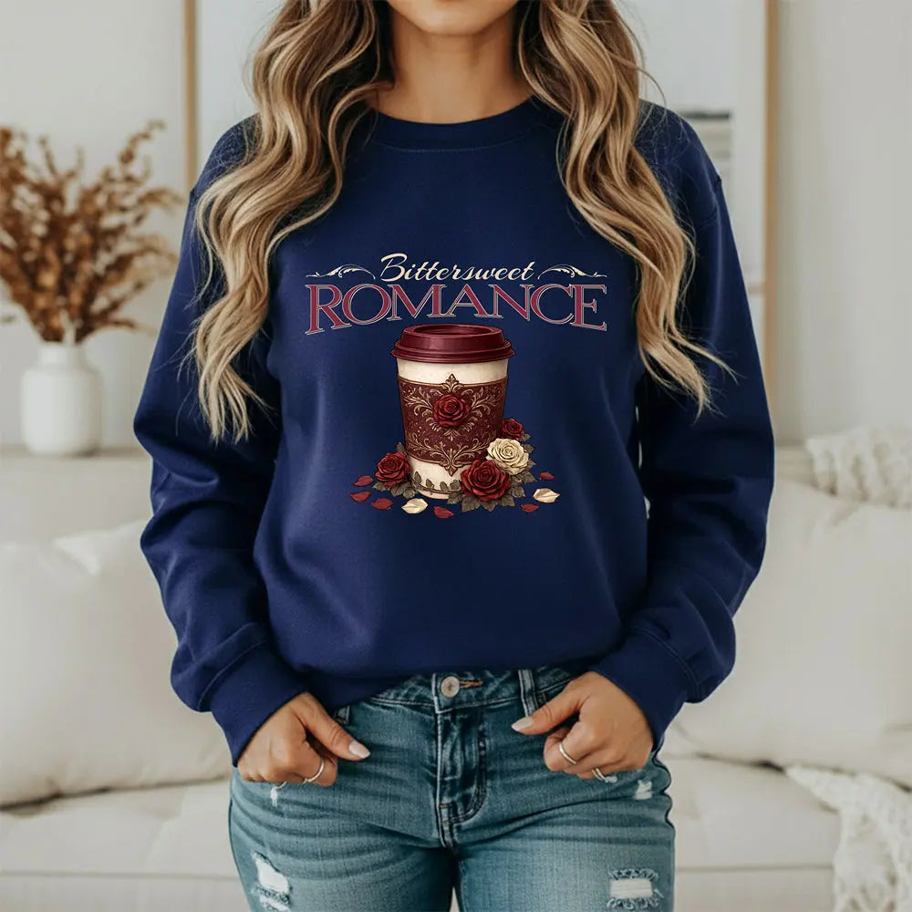 Bitterweet Romance Sweatshirt — Coffee & Roses Cozy Crewneck Printify