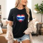 Splatter Heart and Stars T-Shirt – Watercolor Patriot Tee for National Holidays Printify