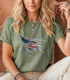 American Flag Waving Tee — Patriotic Red White Blue T-Shirt Printify