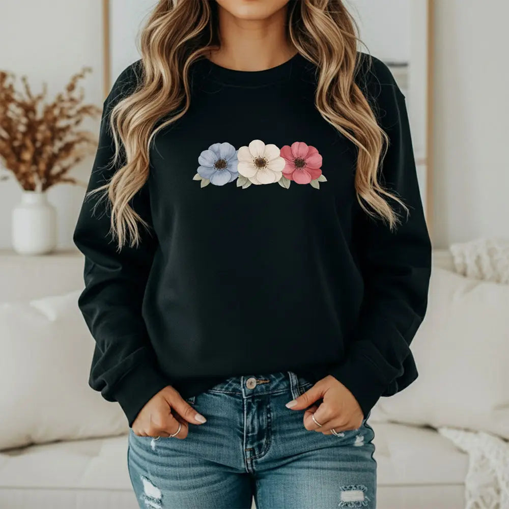 Floral Trio Sweatshirt — Red, White & Blue Flowers - Sweet Libertees