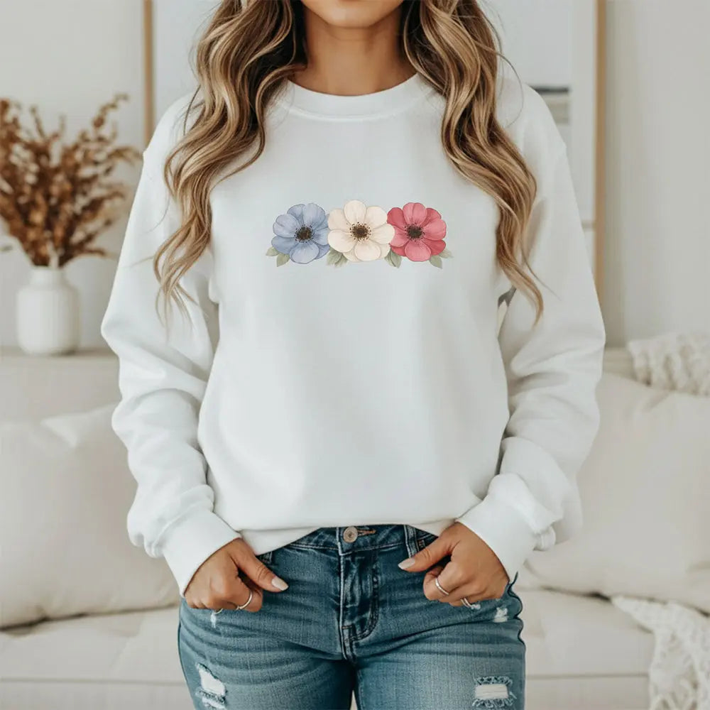 Floral Trio Sweatshirt — Red, White & Blue Flowers - Sweet Libertees