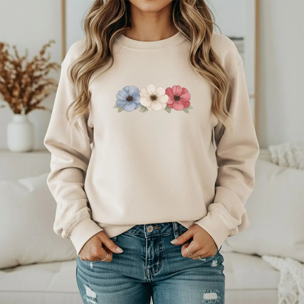 Floral Trio Sweatshirt — Red, White & Blue Flowers - Sweet Libertees