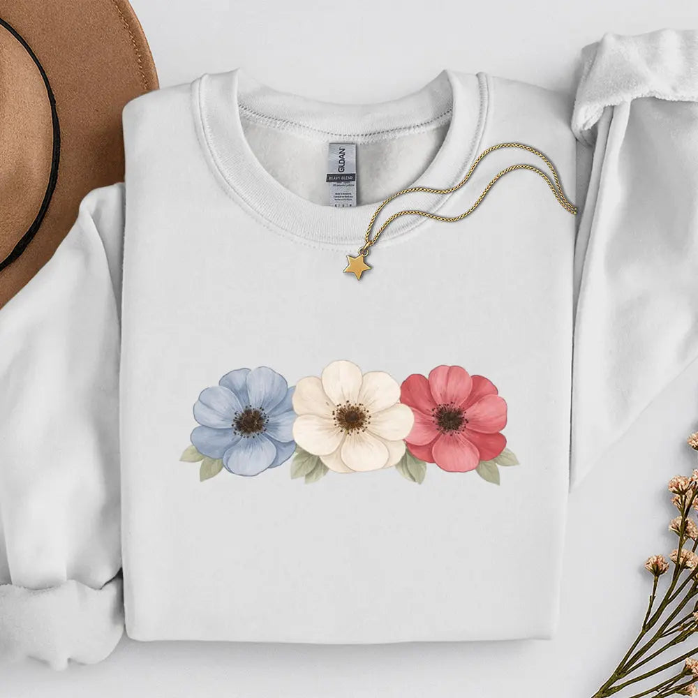 Floral Trio Sweatshirt — Red, White & Blue Flowers - Sweet Libertees