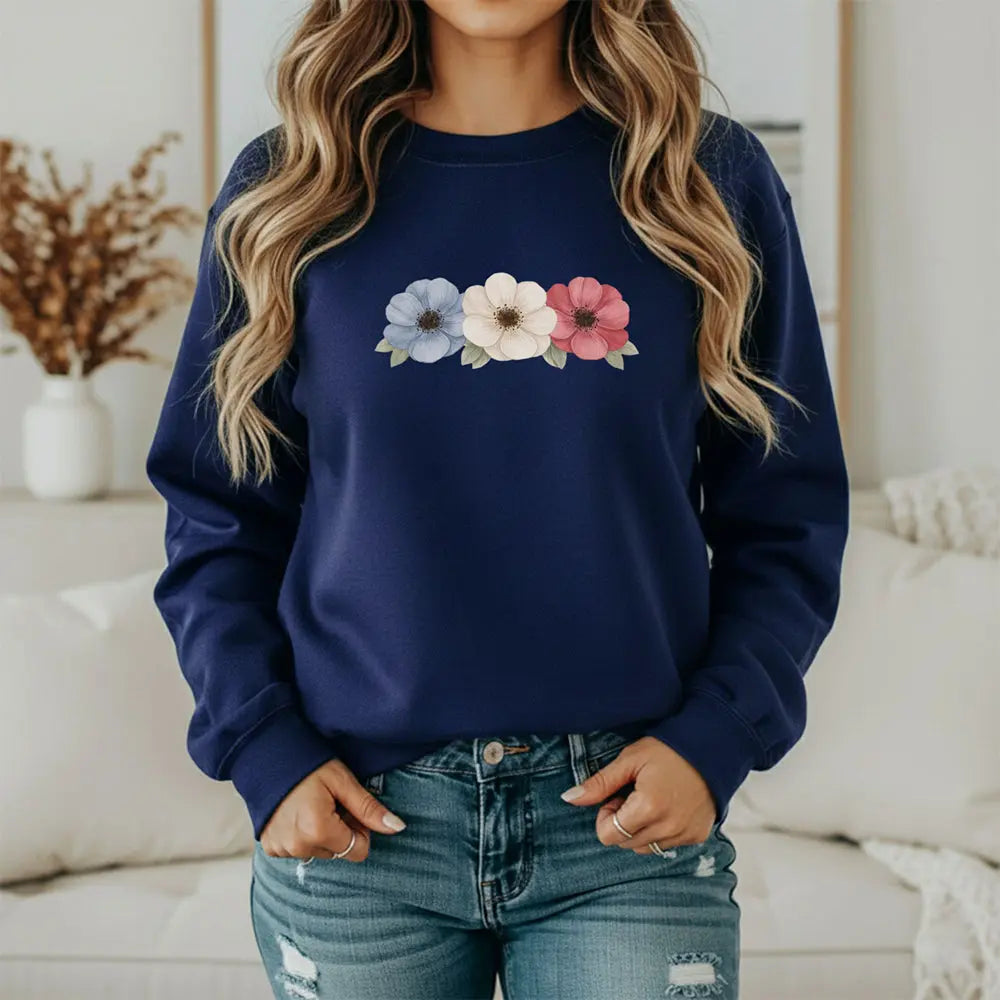 Floral Trio Sweatshirt — Red, White & Blue Flowers - Sweet Libertees