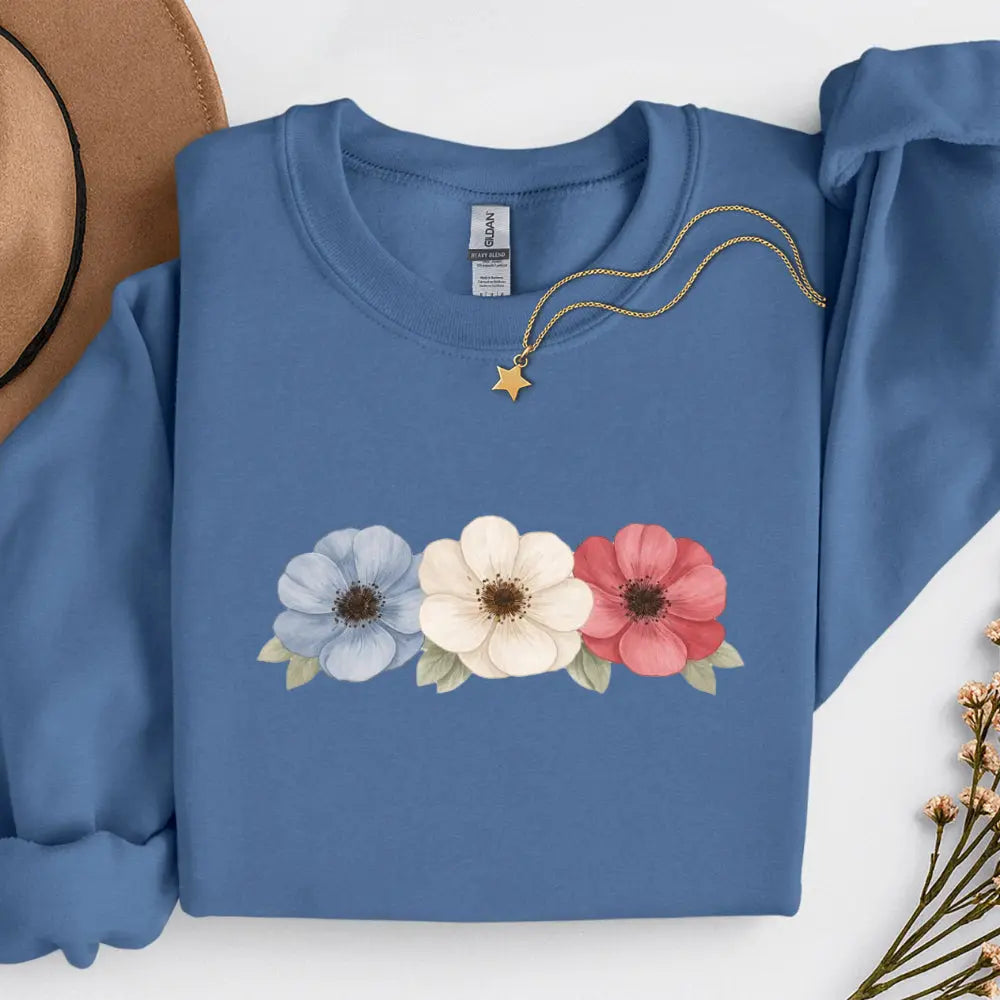 Floral Trio Sweatshirt — Red, White & Blue Flowers - Sweet Libertees