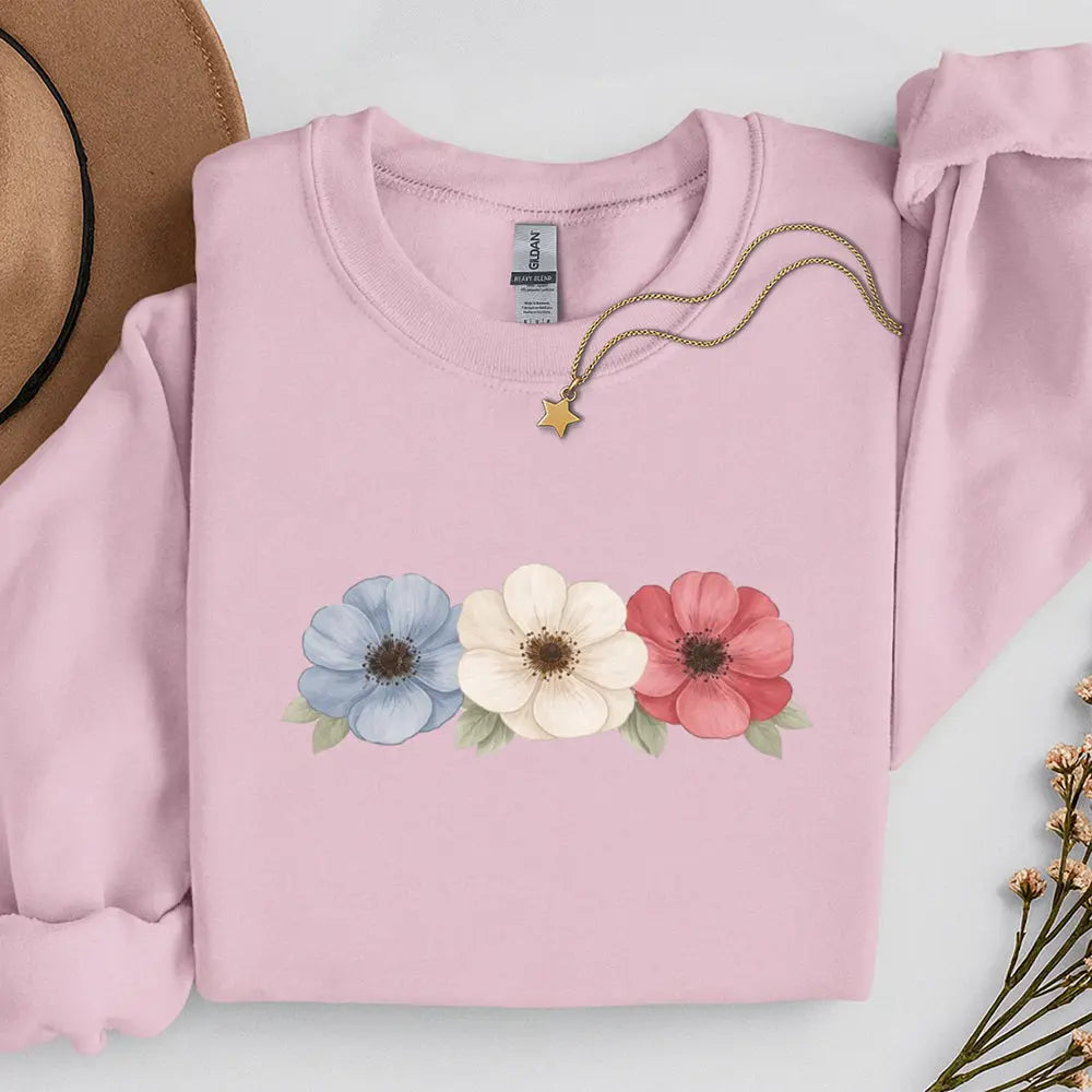 Floral Trio Sweatshirt — Red, White & Blue Flowers - Sweet Libertees
