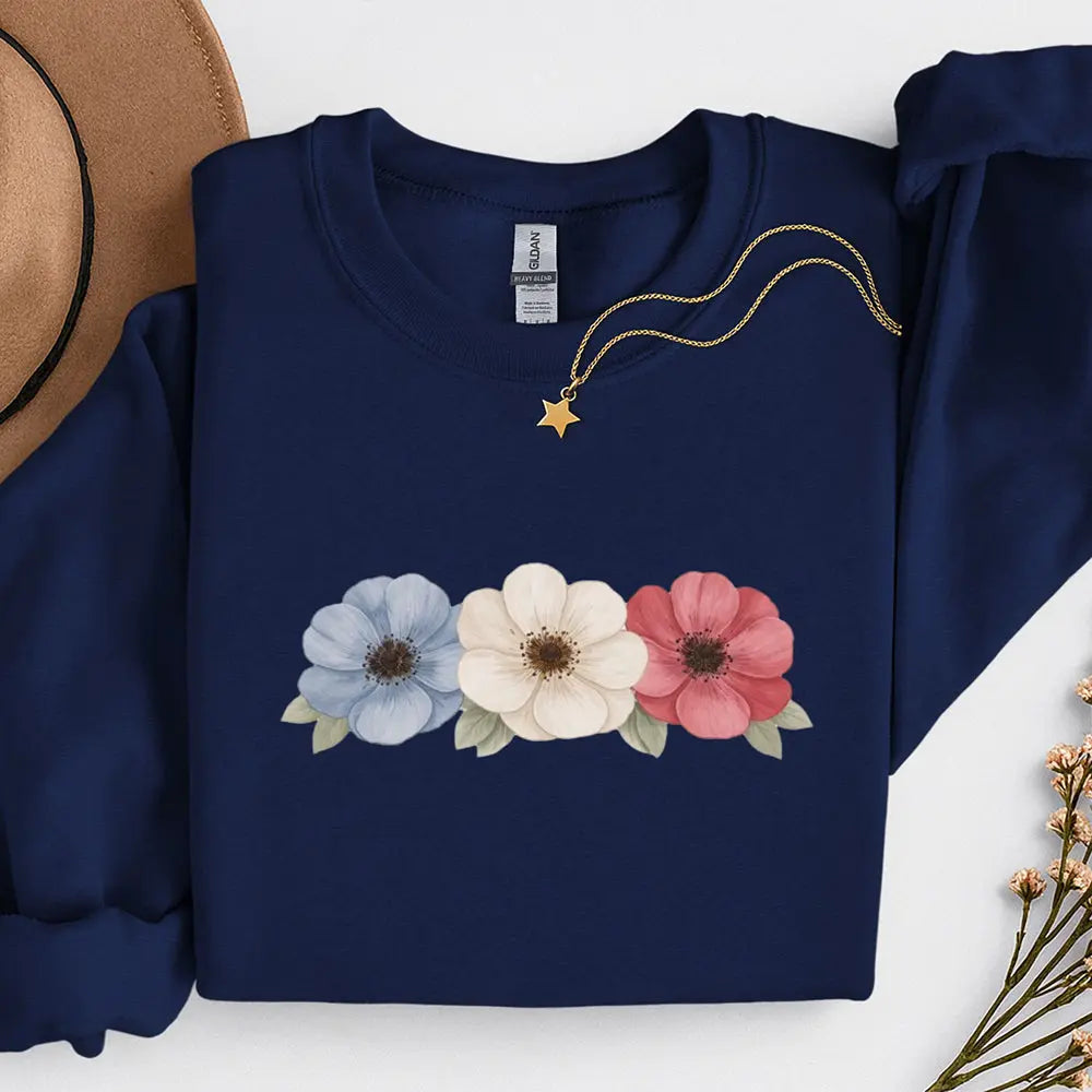 Floral Trio Sweatshirt — Red, White & Blue Flowers - Sweet Libertees