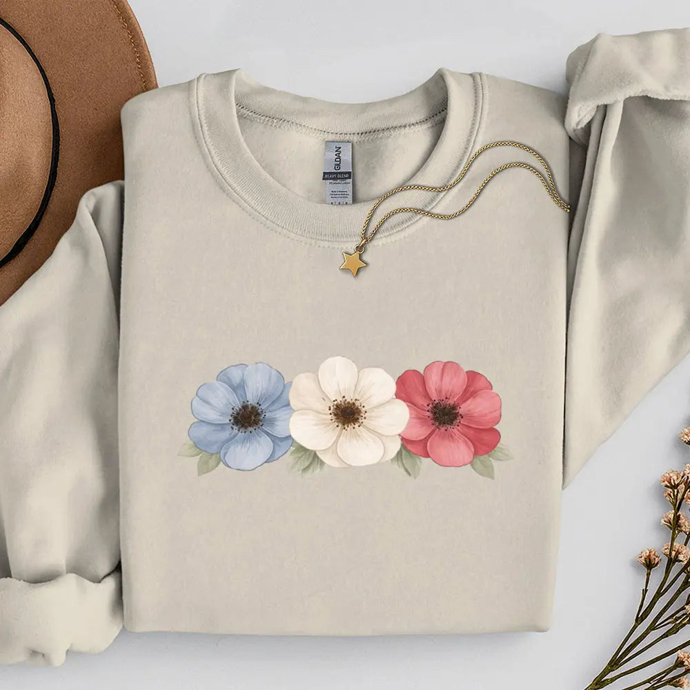 Floral Trio Sweatshirt — Red, White & Blue Flowers - Sweet Libertees