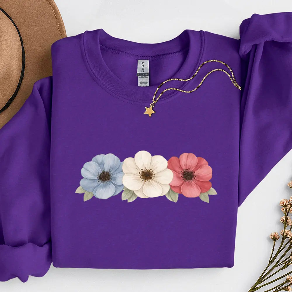 Floral Trio Sweatshirt — Red, White & Blue Flowers - Sweet Libertees