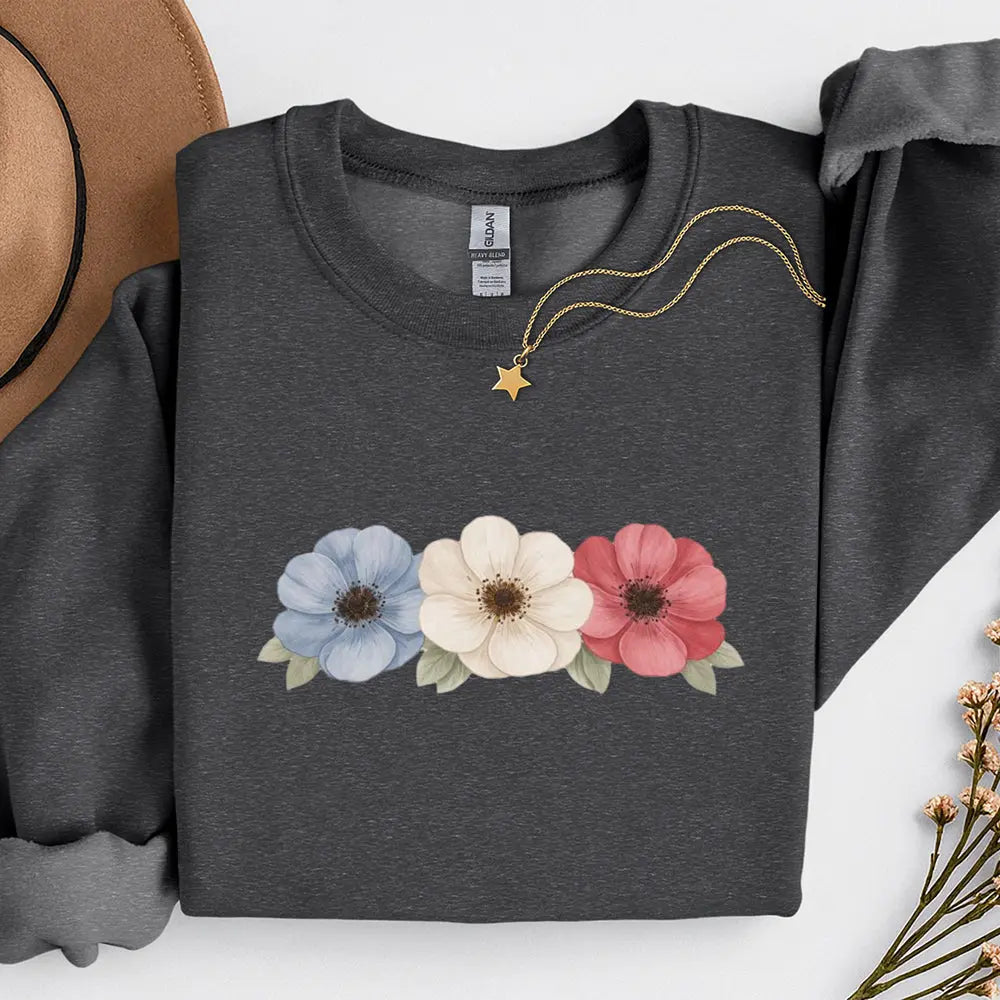 Floral Trio Sweatshirt — Red, White & Blue Flowers - Sweet Libertees