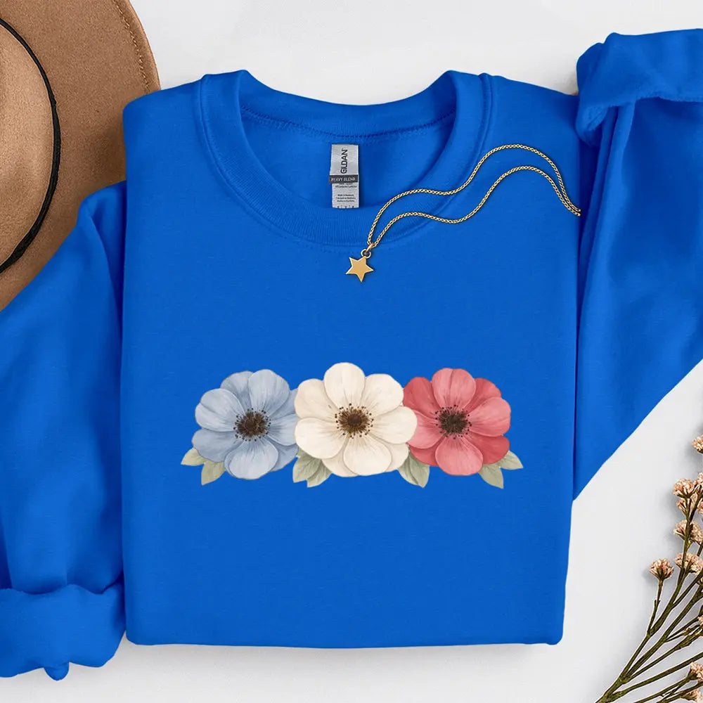 Floral Trio Sweatshirt — Red, White & Blue Flowers - Sweet Libertees
