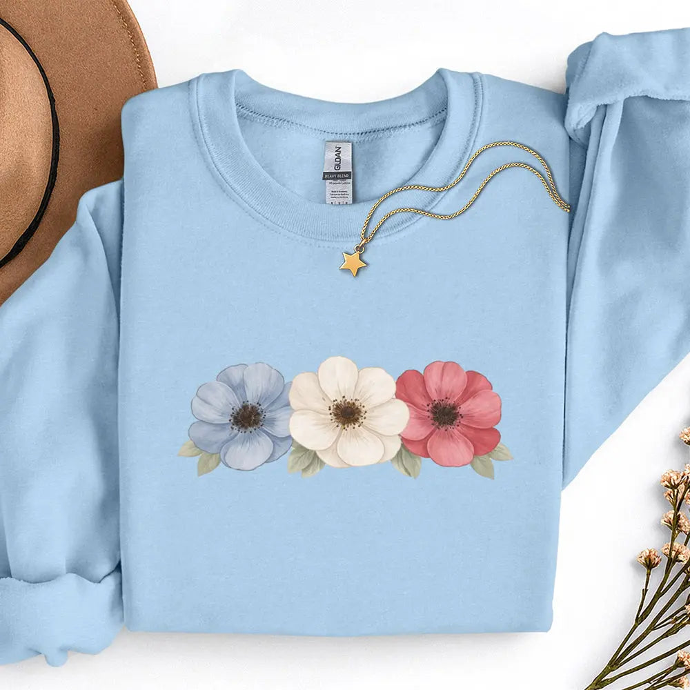 Floral Trio Sweatshirt — Red, White & Blue Flowers - Sweet Libertees