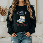 American Boots Sweatshirt - 'Home Is Where We Stand' Cozy Rainboot Graphic Printify
