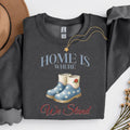 American Boots Sweatshirt - 'Home Is Where We Stand' Cozy Rainboot Graphic Printify