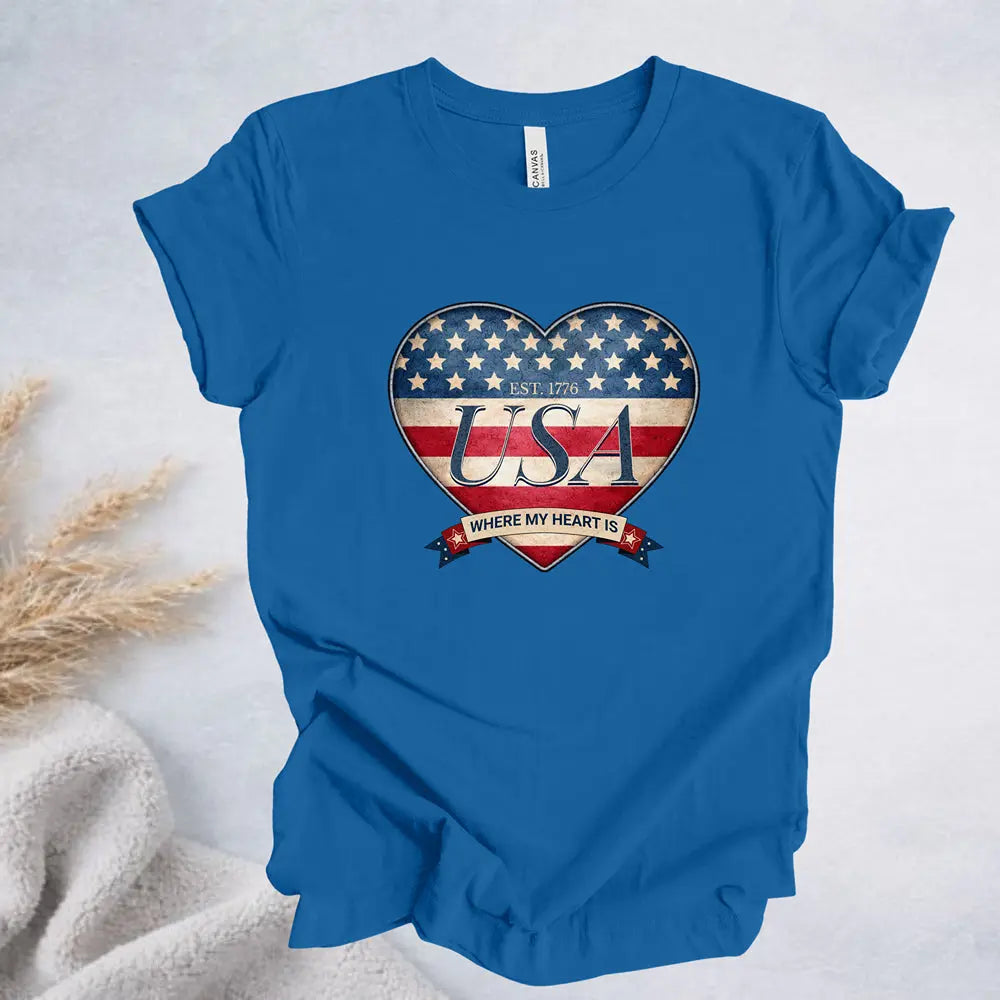 Where My Heart Is T-Shirt — Patriotic Heart Tee Printify