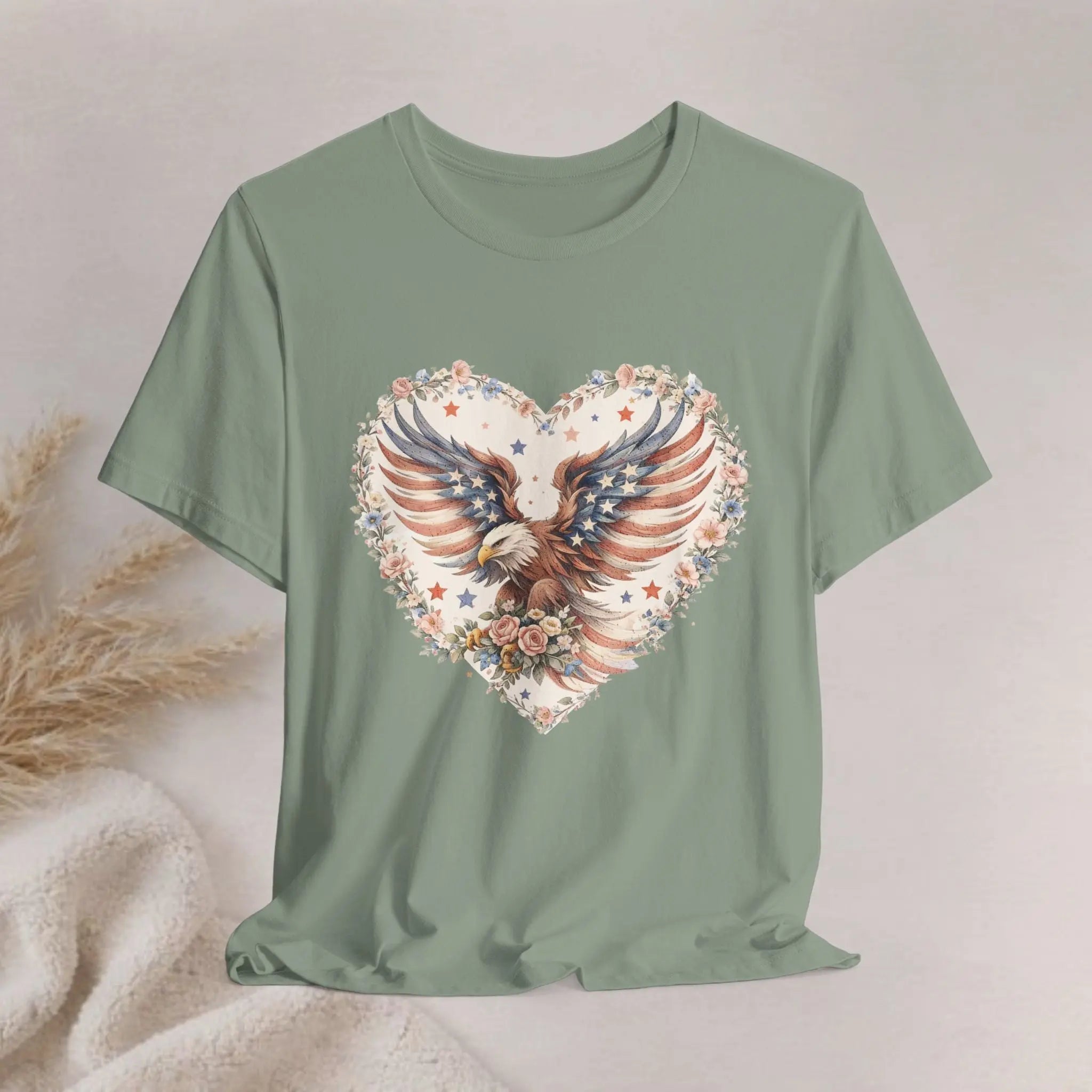 Heart Eagle T-Shirt — Floral Patriotic Eagle Heart Tee Printify
