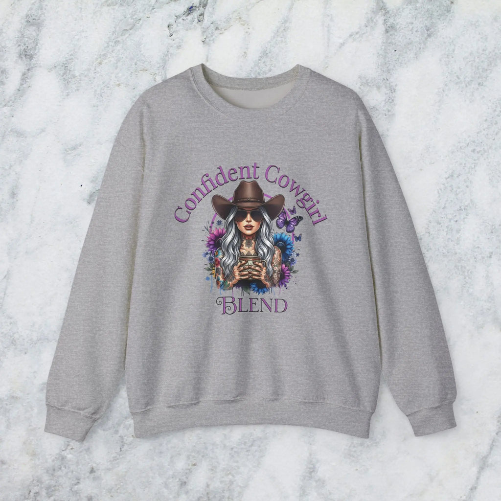 Confident Cowgirl Sweatshirt — Floral Western Coffee Blend Graphic Shirt Printify