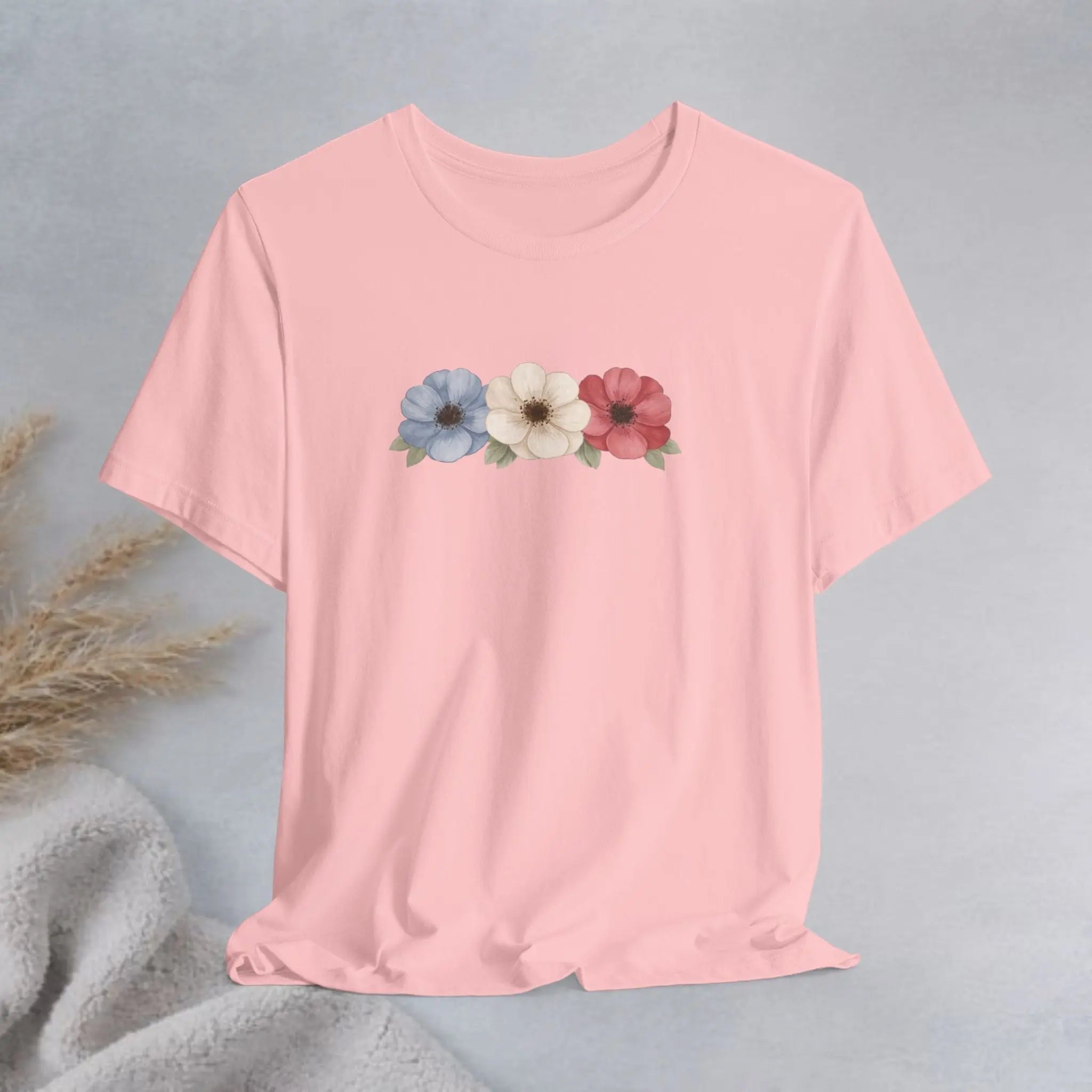 Floral Trio Tee — Vintage Red, Cream & Blue Poppy Graphic T-Shirt Printify
