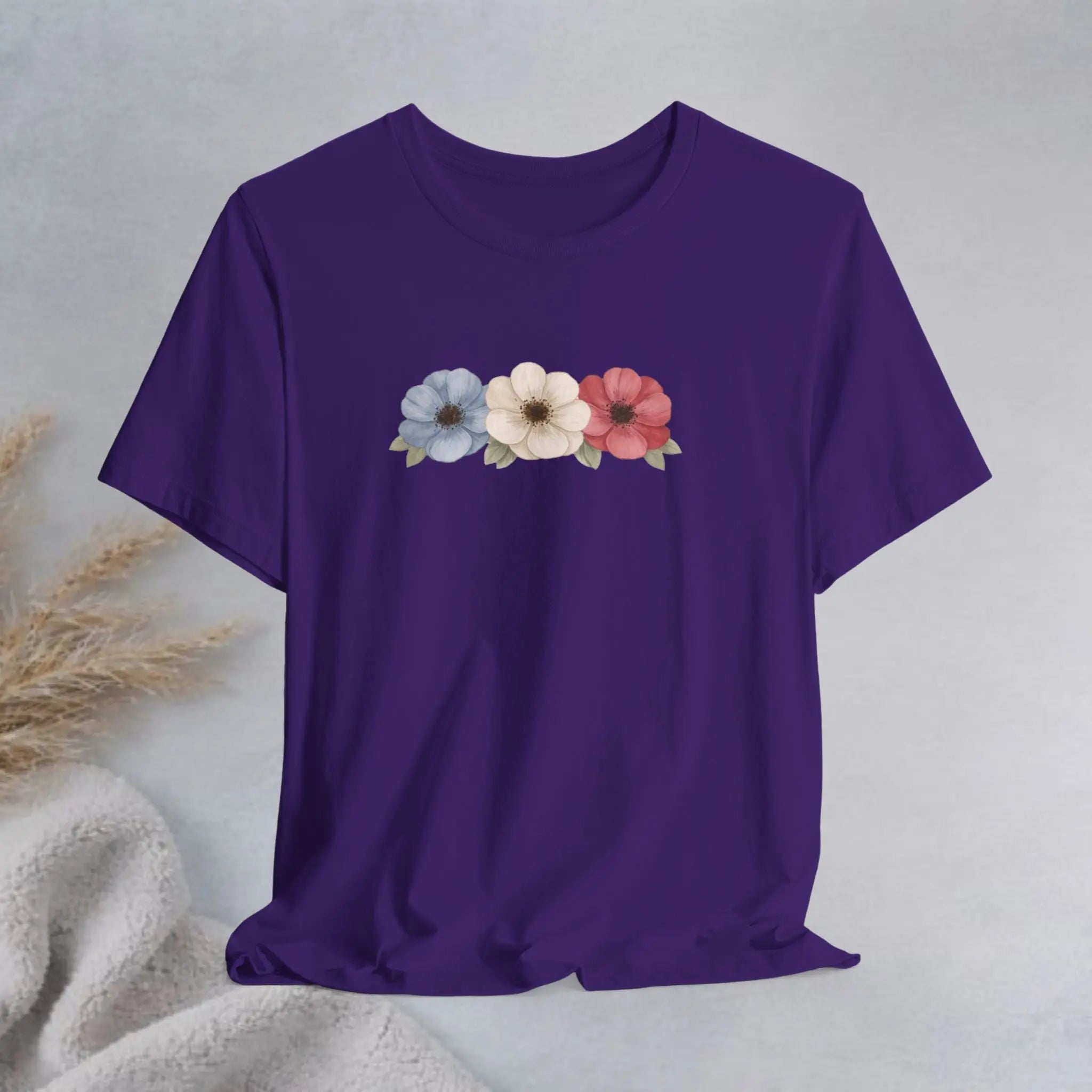 Floral Trio Tee — Vintage Red, Cream & Blue Poppy Graphic T-Shirt Printify