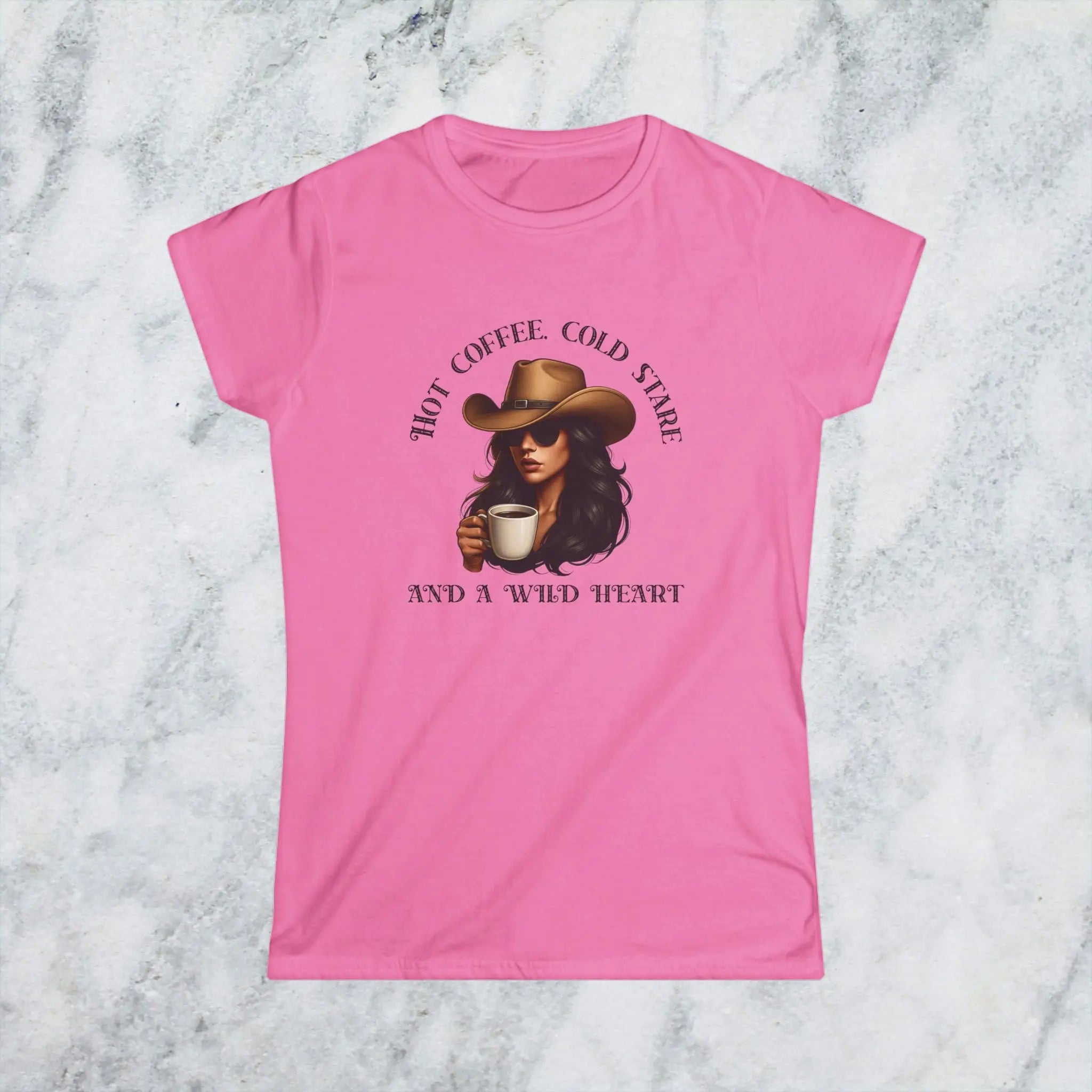 Hot Coffee Cold Stare and a Wild Heart Shirt – Western Cowgirl Coffee Lover Tee, Country Girl Graphic Shirt, Sassy Rodeo Gift Printify