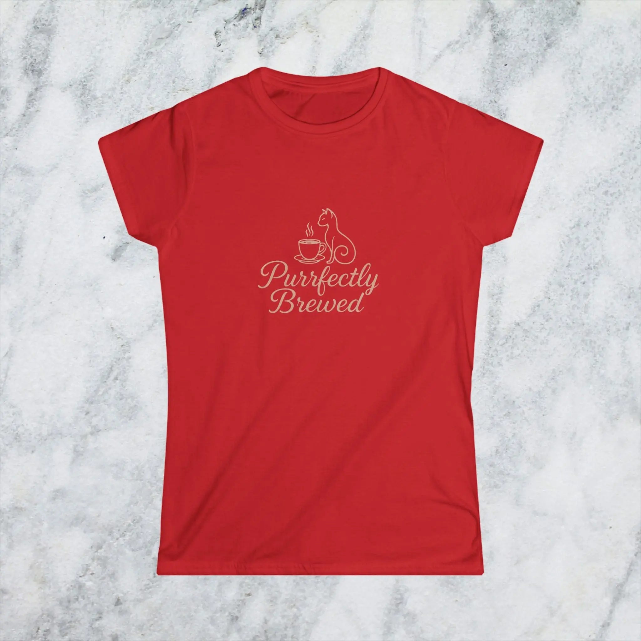 Purrfectly Brewed Tee — Women's Cat Coffee Lovers Shirt Printify