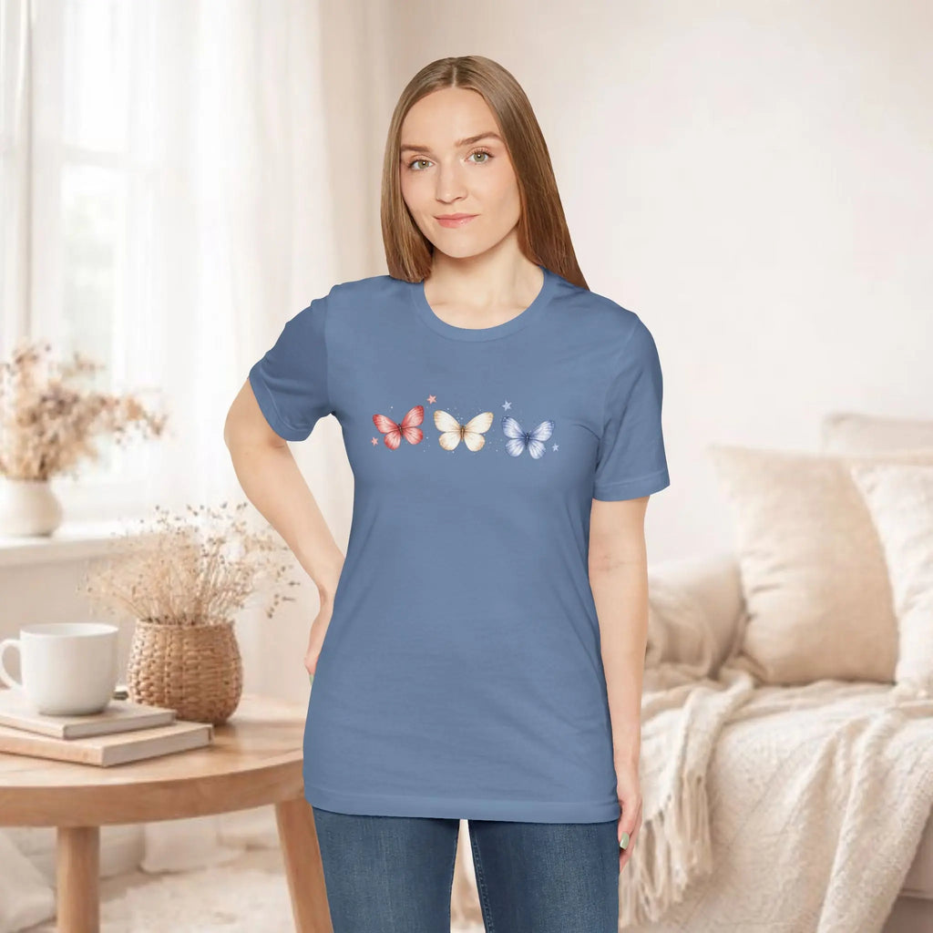 Red White And Blue Butterfly Tee Printify