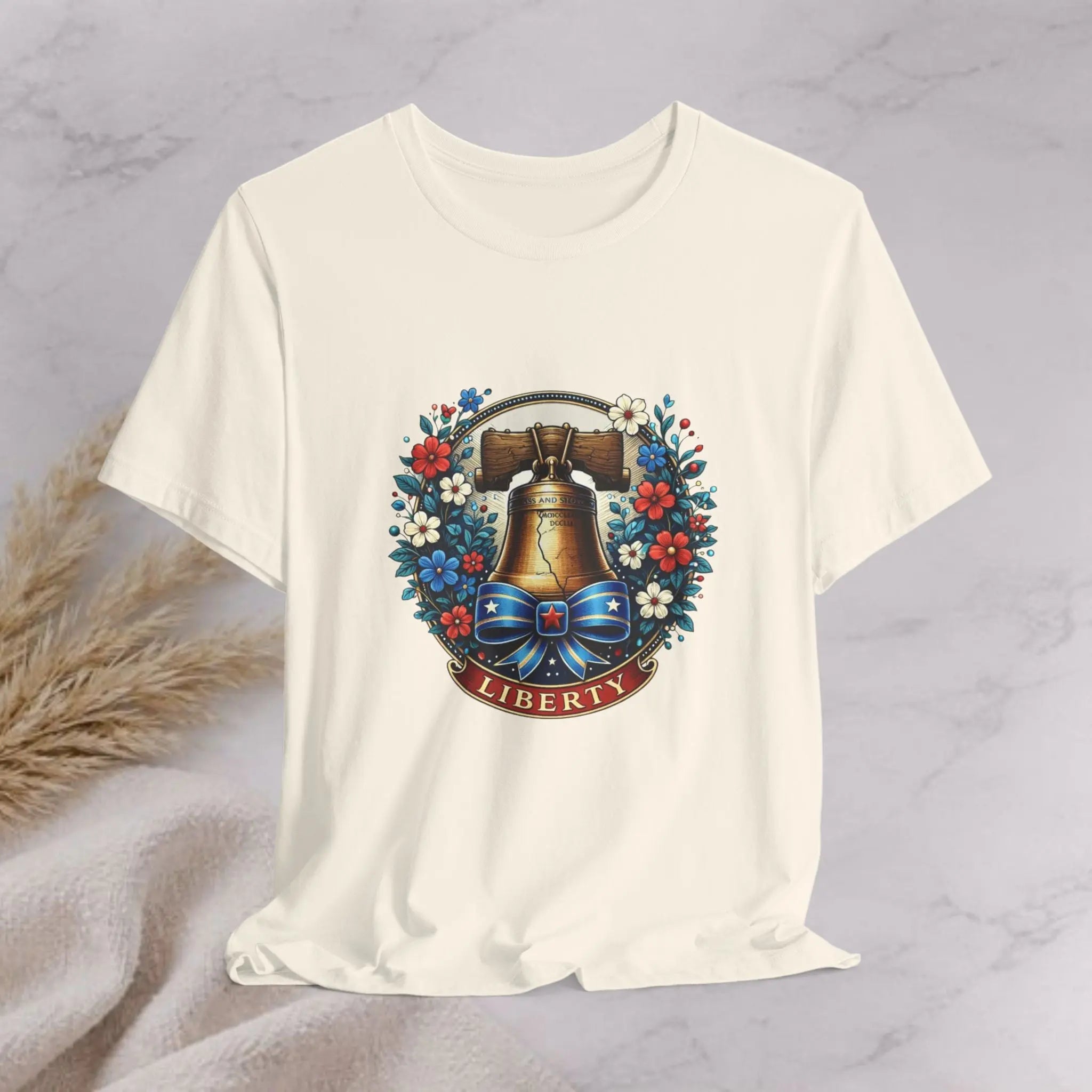 Liberty Bell Floral Tee — Liberty Banner Graphic T-Shirt Printify