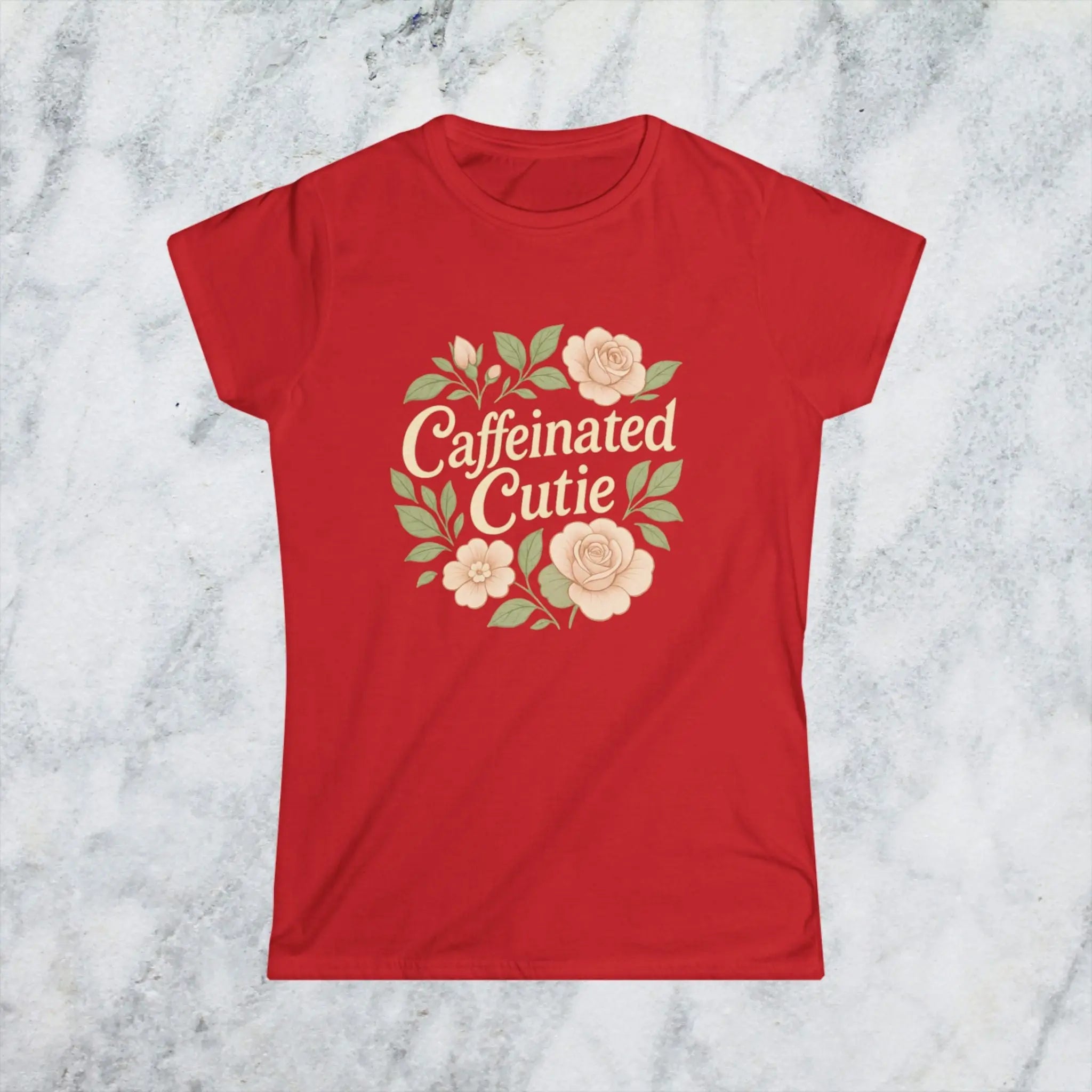 Caffeinated Cutie Floral Tee — Women's Blush Floral Graphic T‑Shirt - Boldly Bitter Company