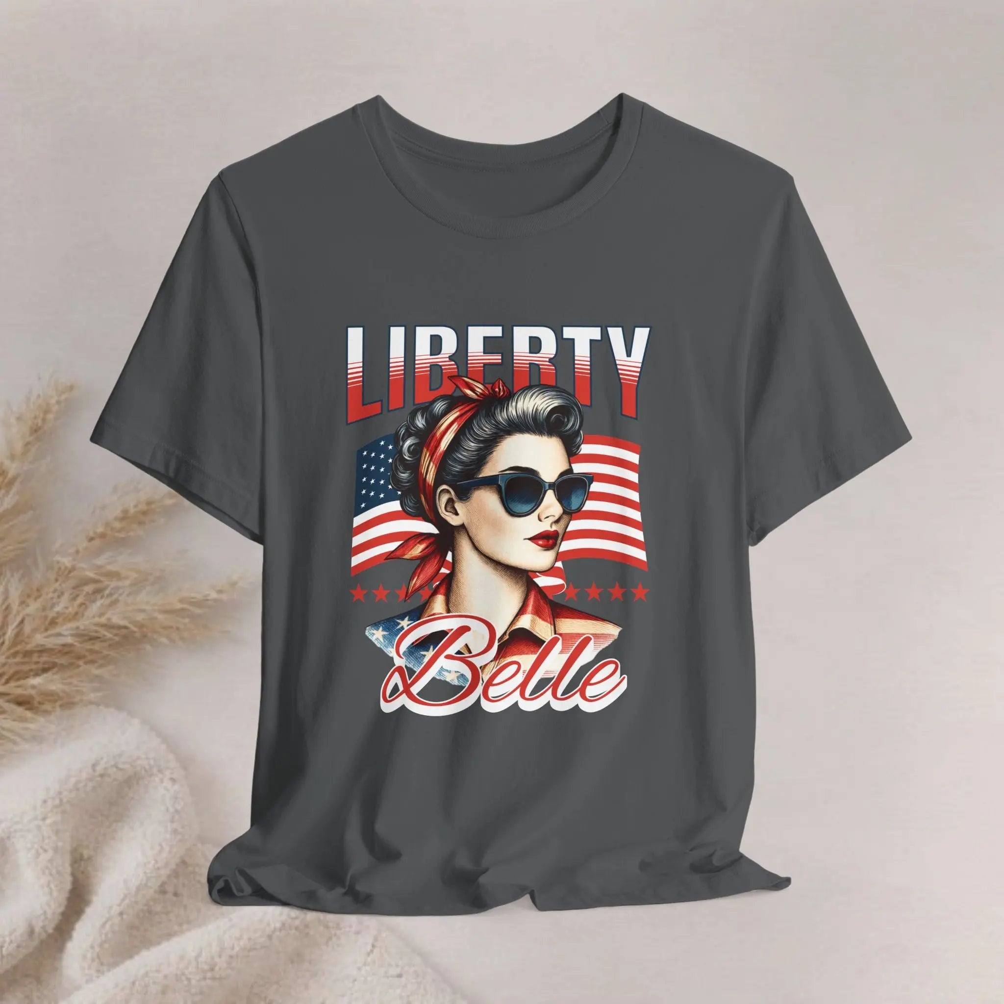 Liberty Belle Retro Patriotic Tee — Vintage American Flag Woman Design Printify