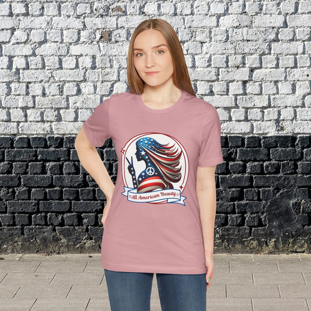 All American Beauty T-Shirt — Red White & Blue Peace Sign Silhouette Printify