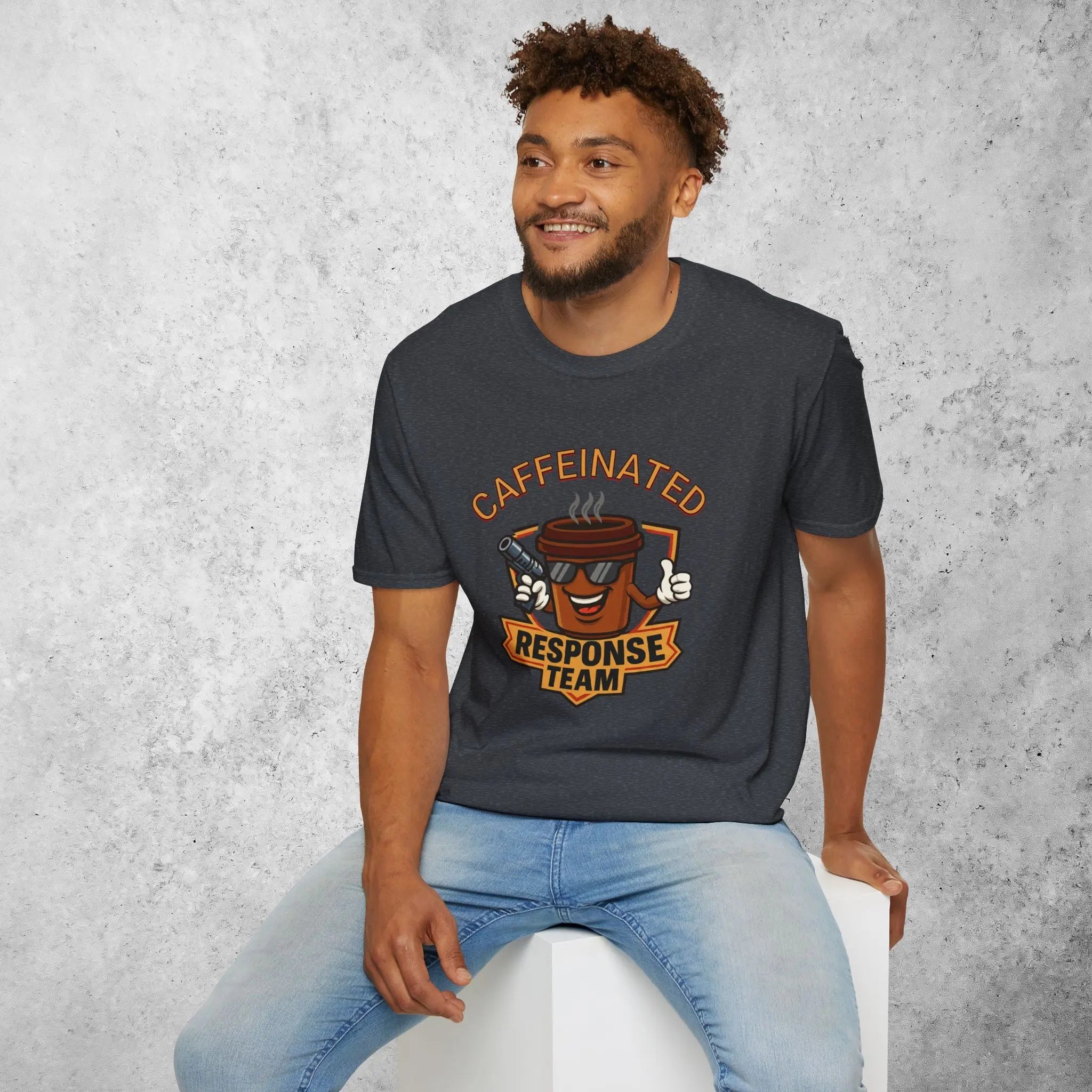 Caffeinated Response Team T-Shirt - funny coffee cup with tazer tee Printify