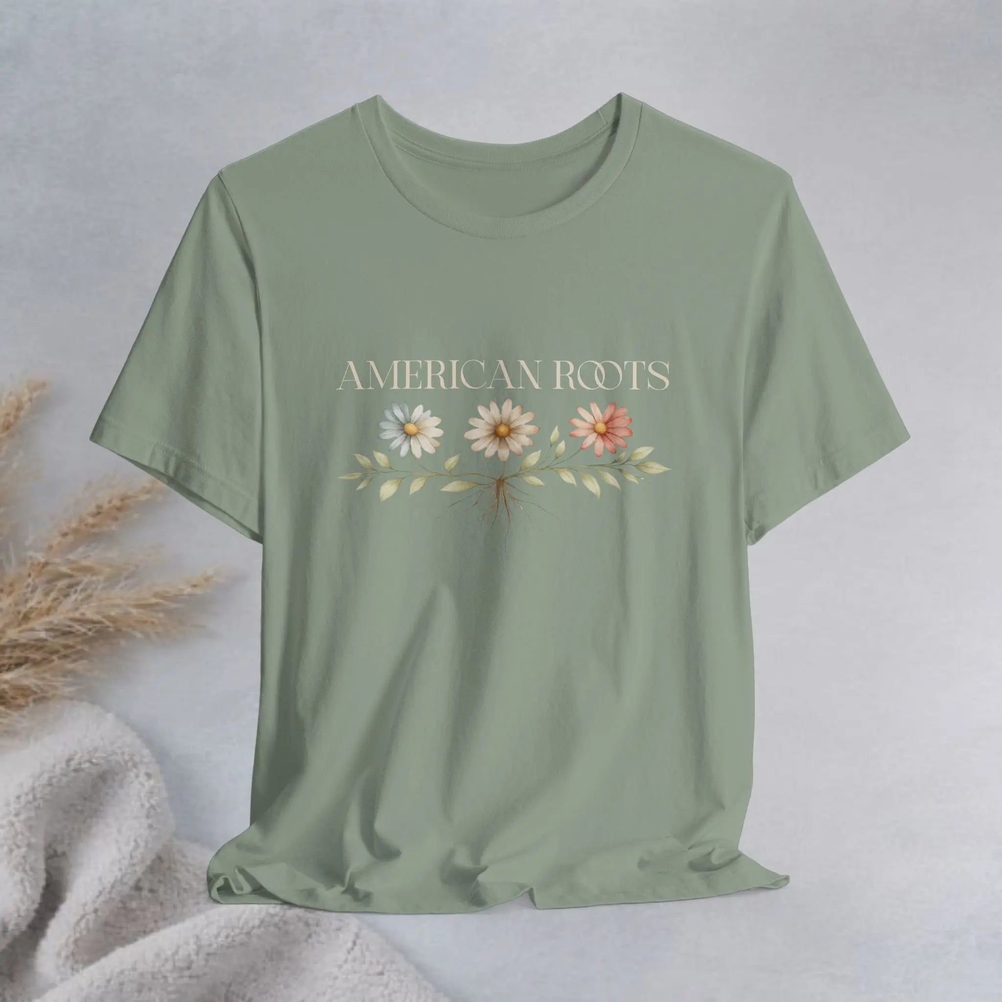 American Roots Floral Tee — Vintage Rustic Patriotic T‑Shirt Printify