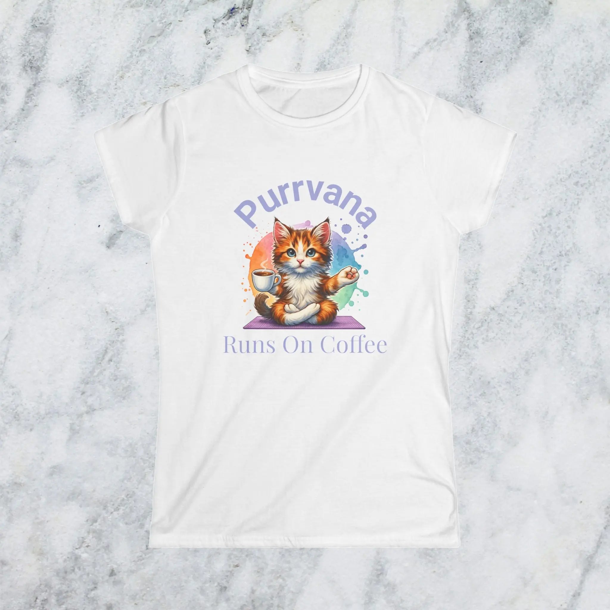Purrvana Cat Yoga Coffee Shirt – Funny Cat Lover Gift for Coffee Addicts Printify