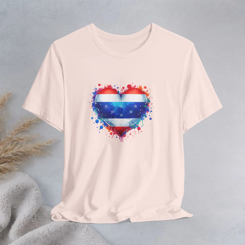 Splatter Heart and Stars T-Shirt – Watercolor Patriot Tee for National Holidays Printify