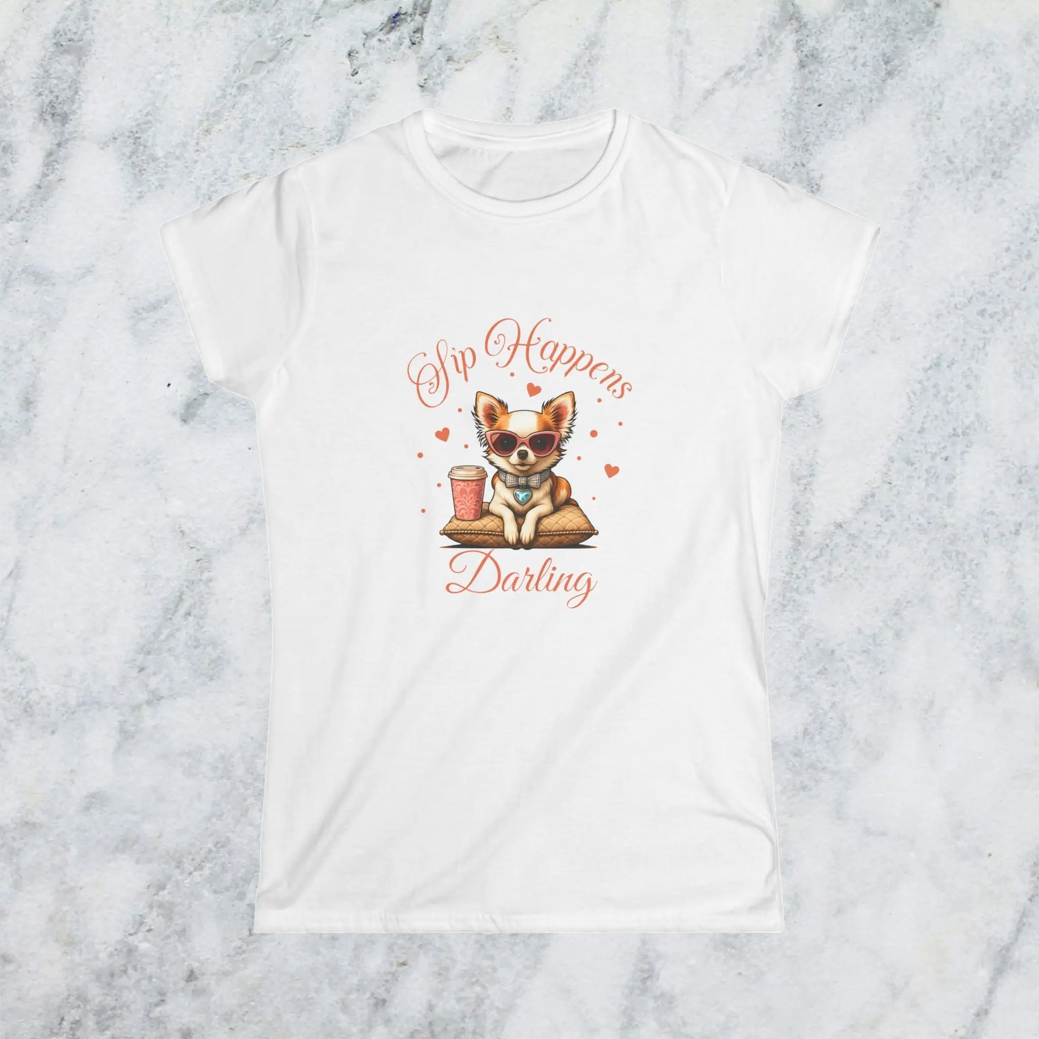 Sip Happens Darling Tee — Cute Chihuahua Coffee Women's T‑Shirt Printify