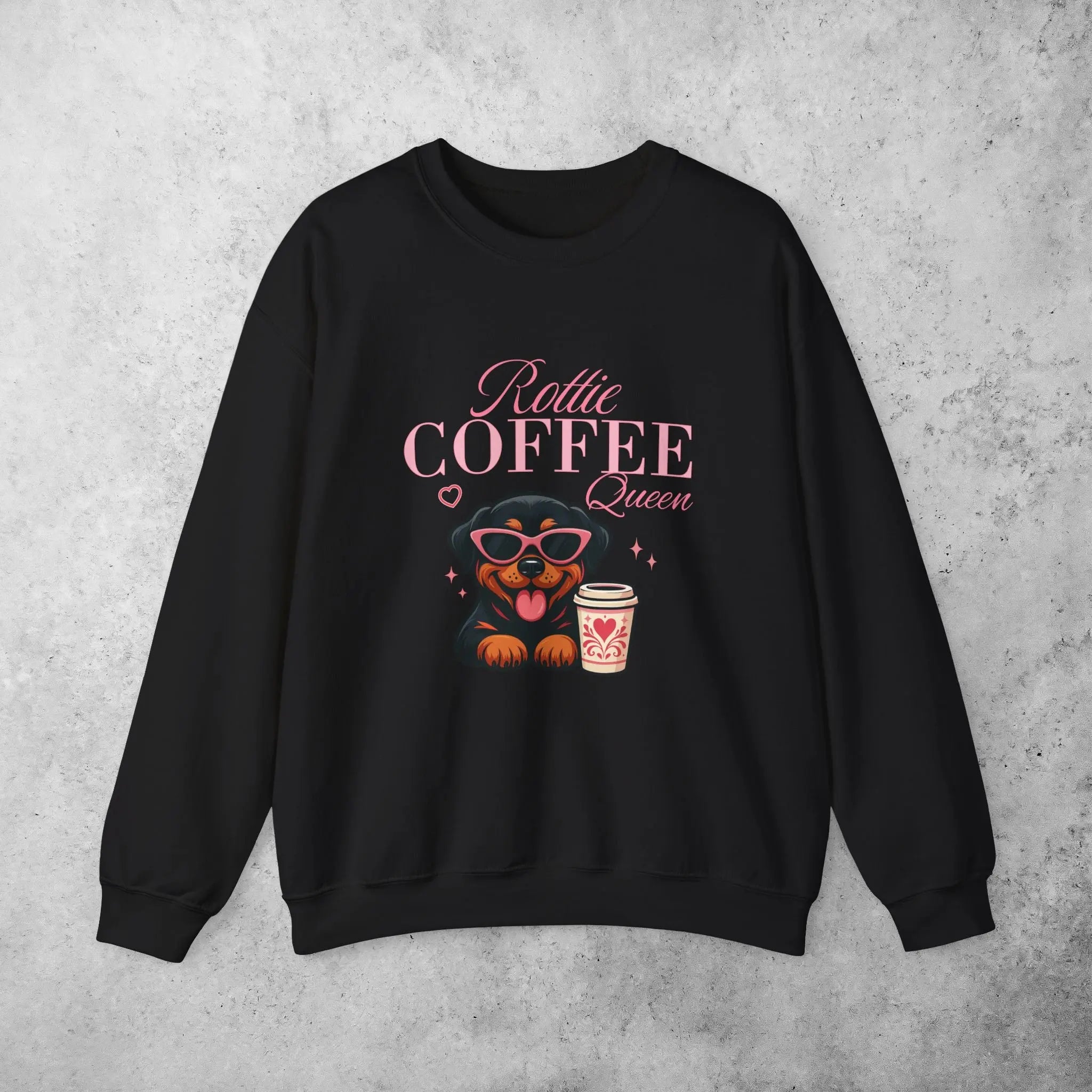 Rottie Coffee Sweatshirt — Cute Rottweiler with Coffee Graphic Printify