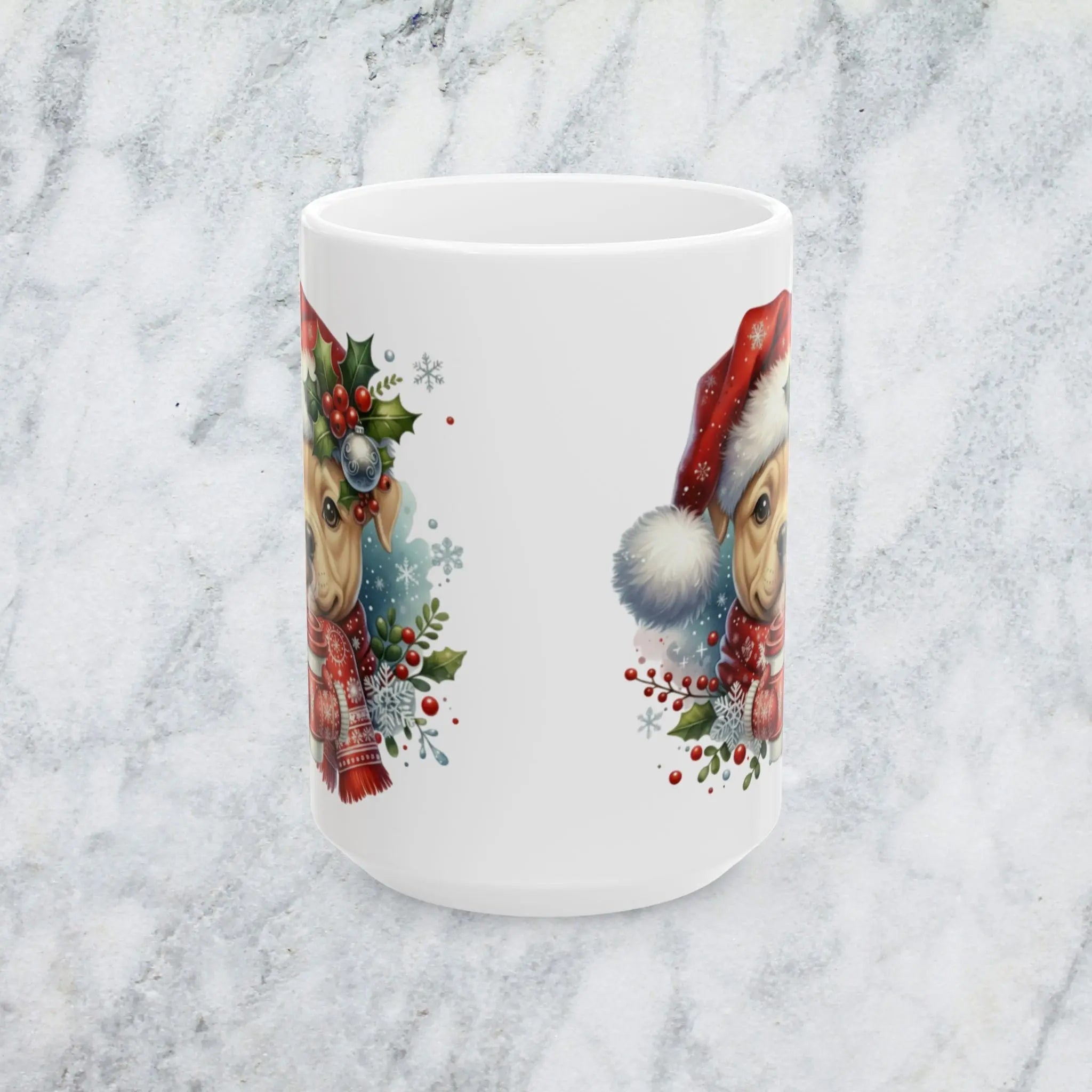Pitbull Puppy Christmas Mug — Cute Santa Hat Coffee Cup (15oz) Printify