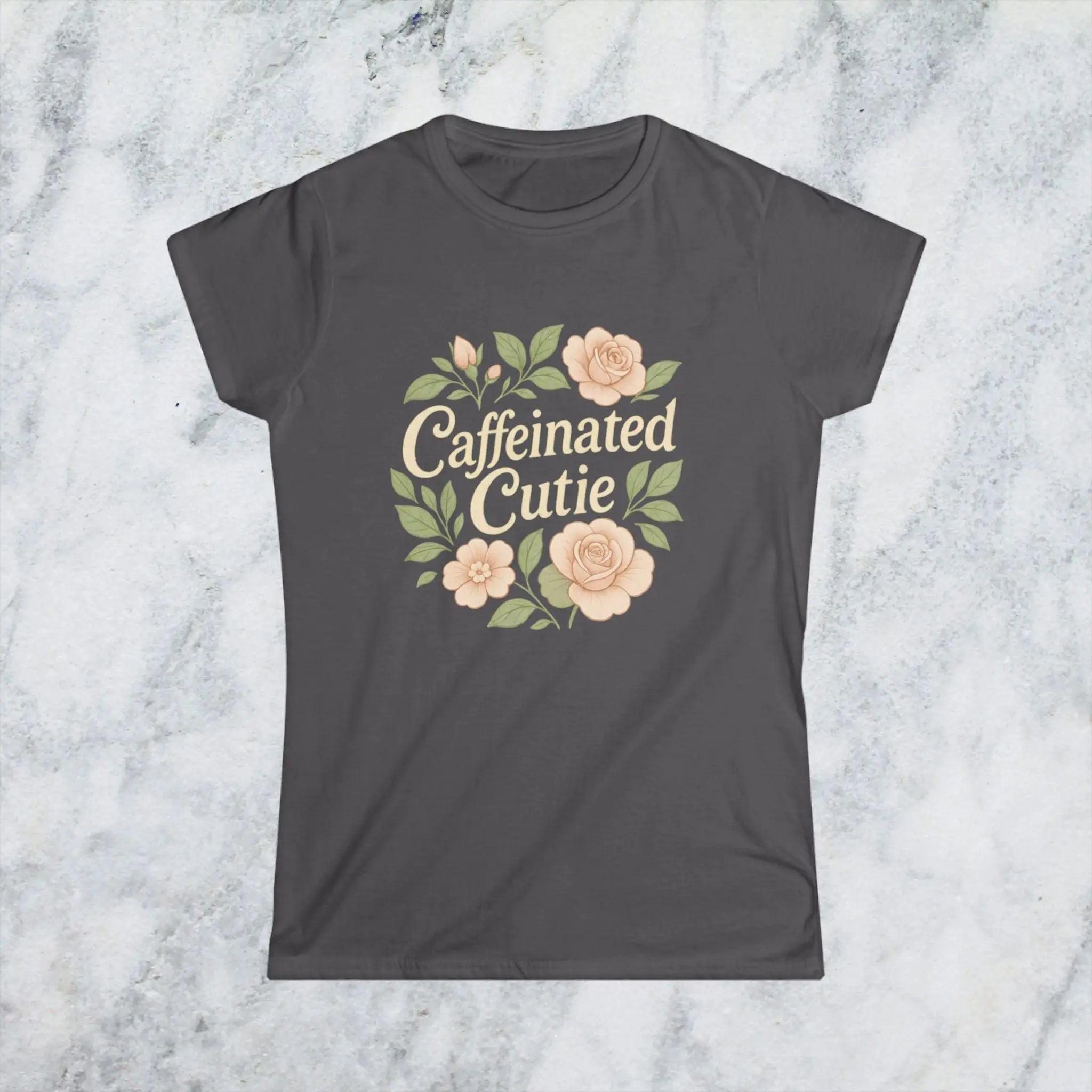 Caffeinated Cutie Floral Tee — Women's Blush Floral Graphic T‑Shirt - Boldly Bitter Company