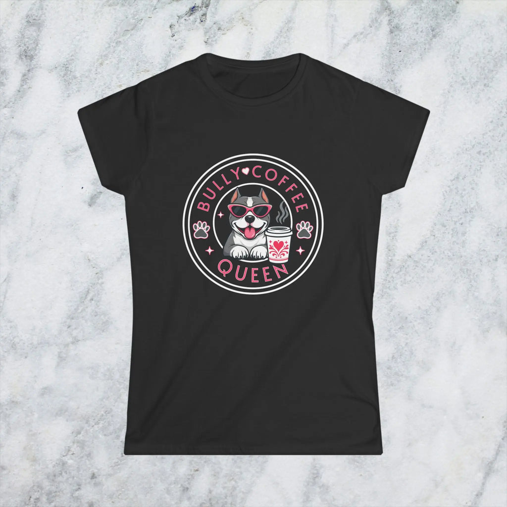 Bully Coffee Queen T-Shirt — Cute Pitbull Coffee Lover Tee Printify