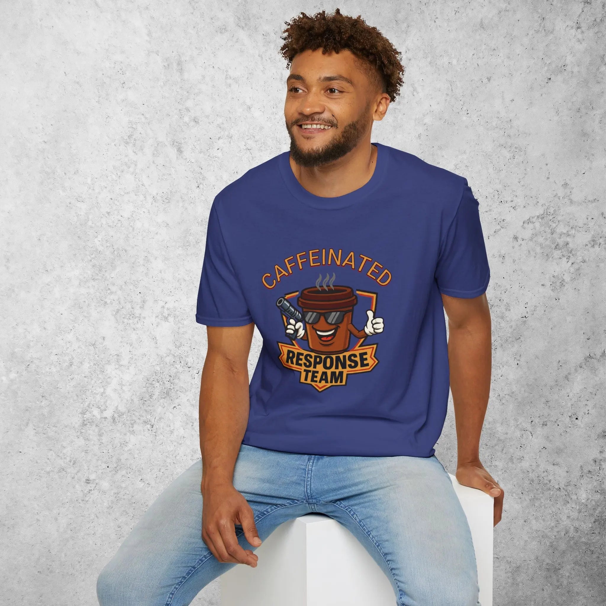 Caffeinated Response Team T-Shirt - funny coffee cup with tazer tee Printify