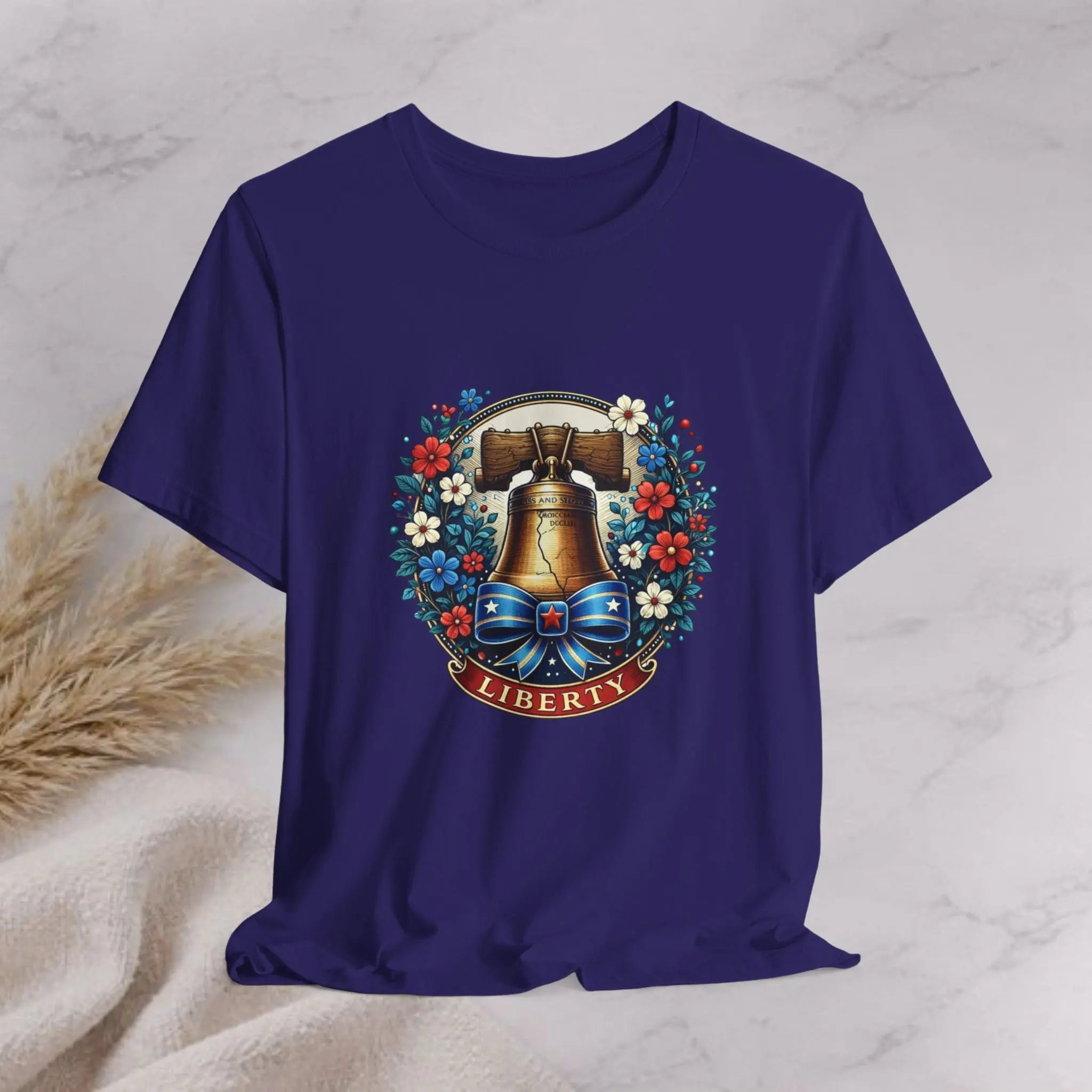 Liberty Bell Floral Tee — Liberty Banner Graphic T-Shirt Printify