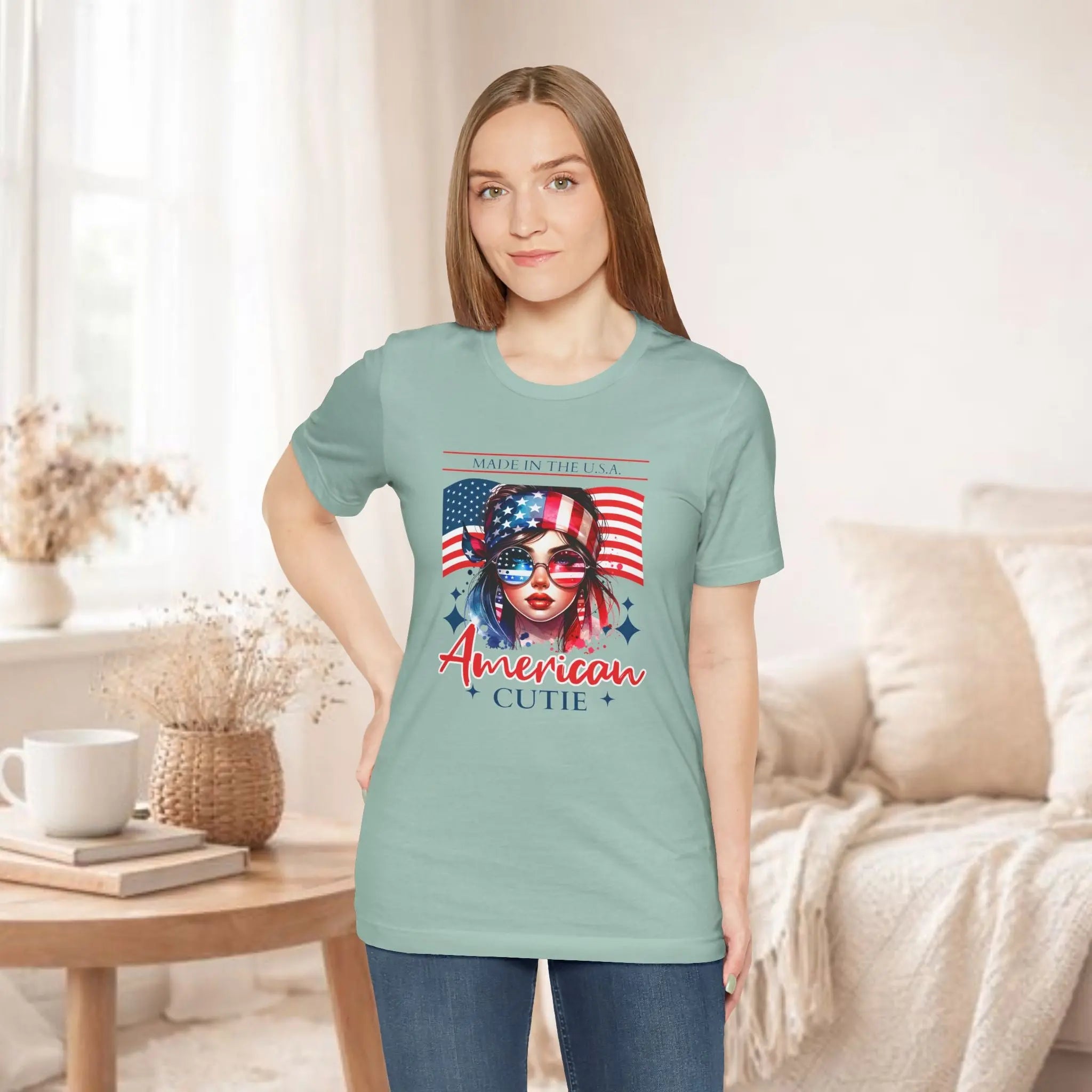 American Cutie T-Shirt — Patriotic USA Flag Graphic Tee Printify