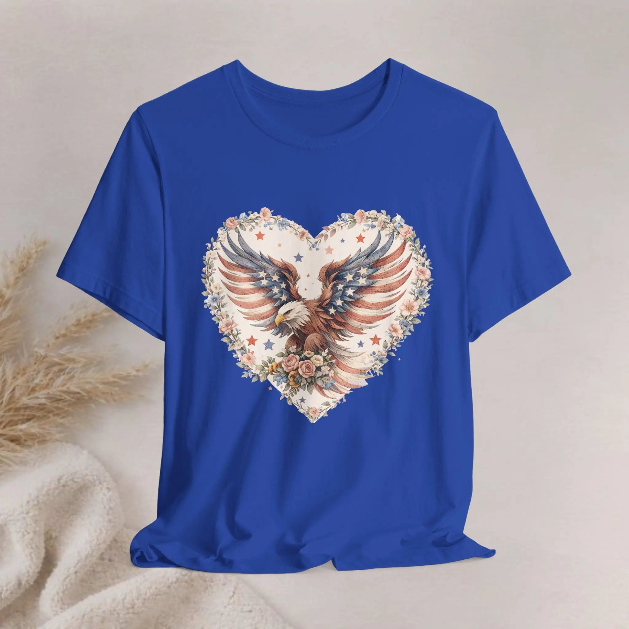 Heart Eagle T-Shirt — Floral Patriotic Eagle Heart Tee Printify