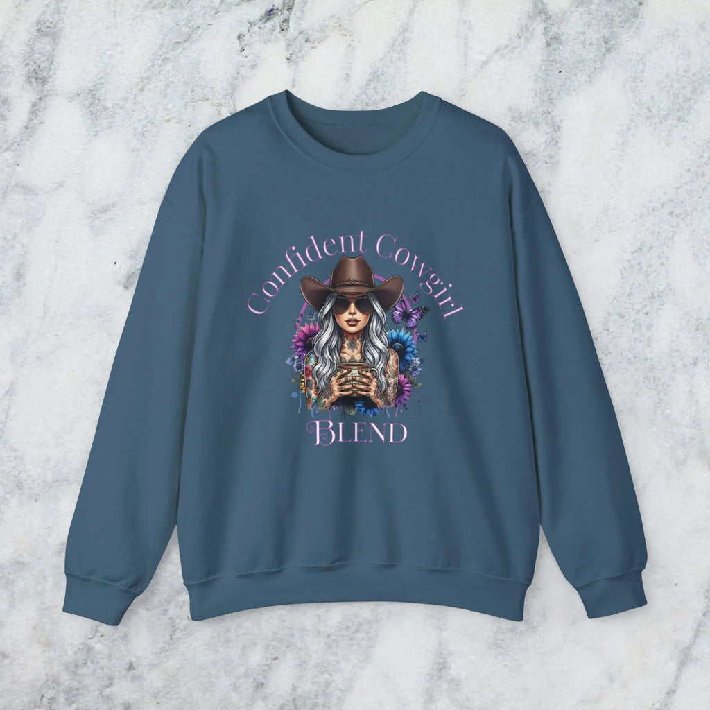 Confident Cowgirl Sweatshirt — Floral Western Coffee Blend Graphic Shirt Printify