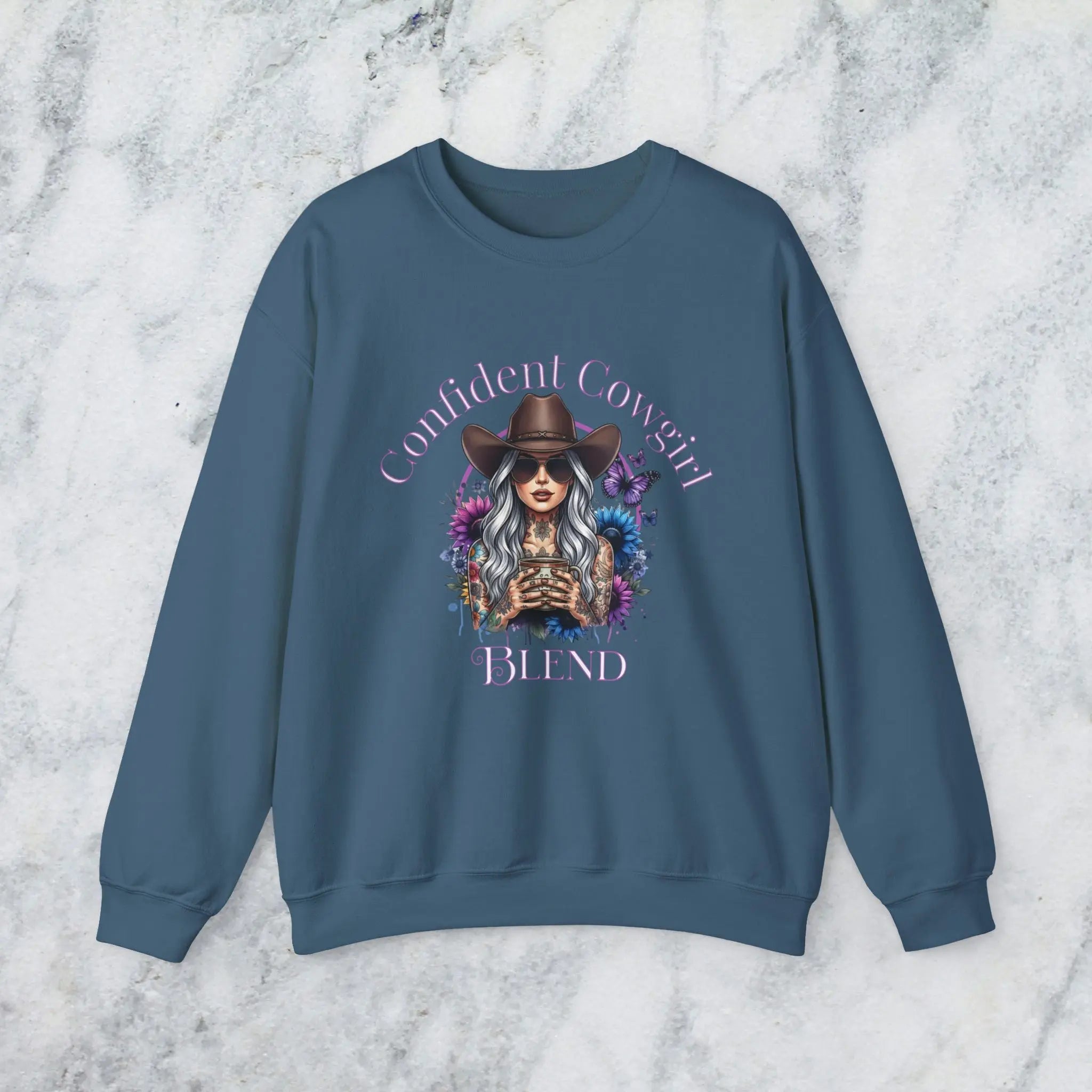 Confident Cowgirl Sweatshirt — Floral Western Coffee Blend Graphic Shirt Printify