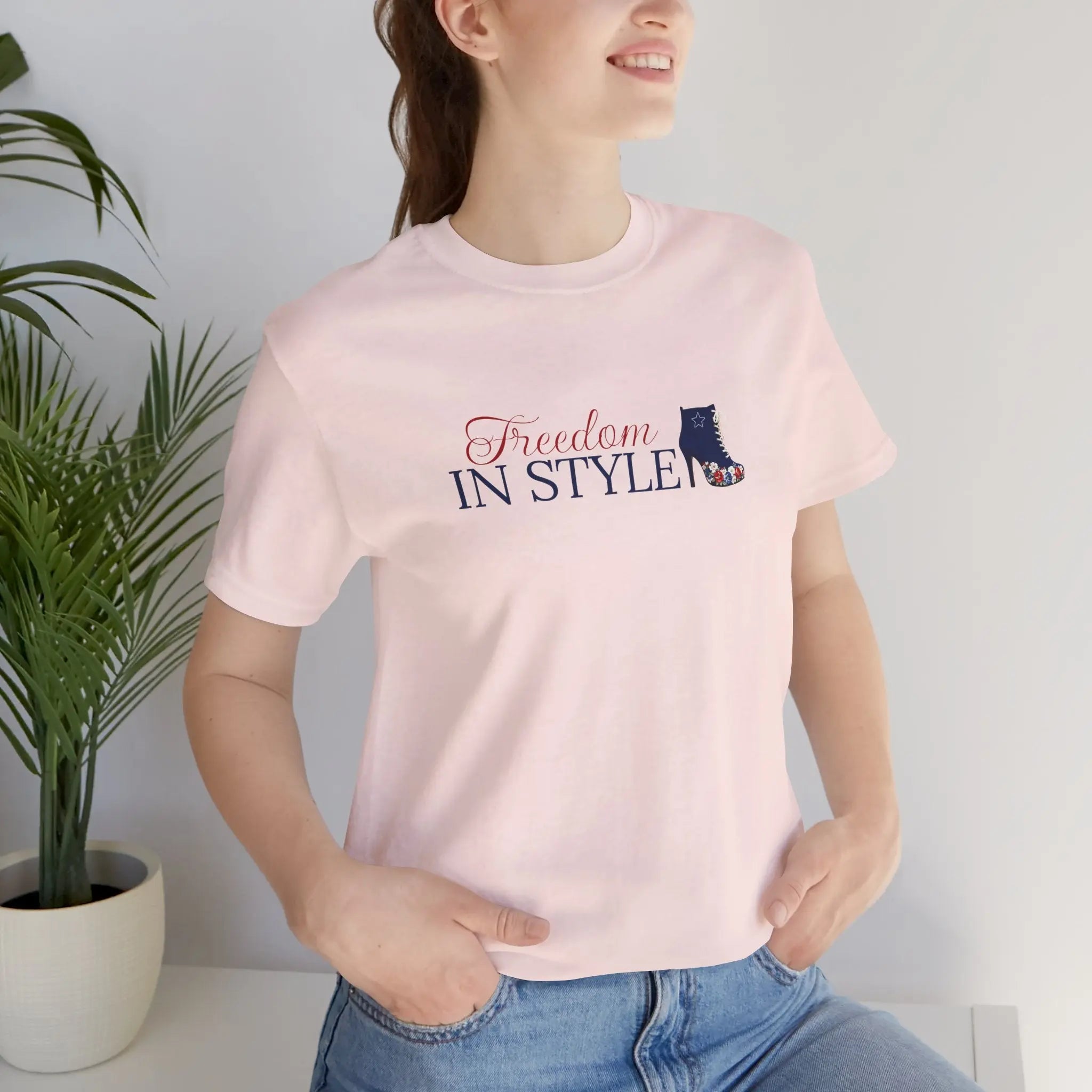 Freedom in Style Tee — Patriotic High Heel Graphic T-Shirt Printify